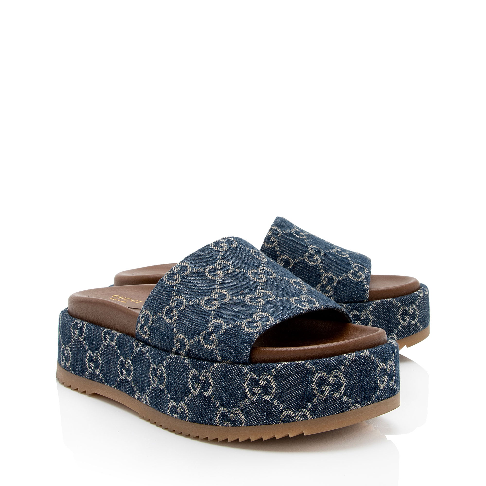 Gucci GG Denim Angelina Slide Platform Sandals - Size 7 / 37 (SHF-tnPdWr)