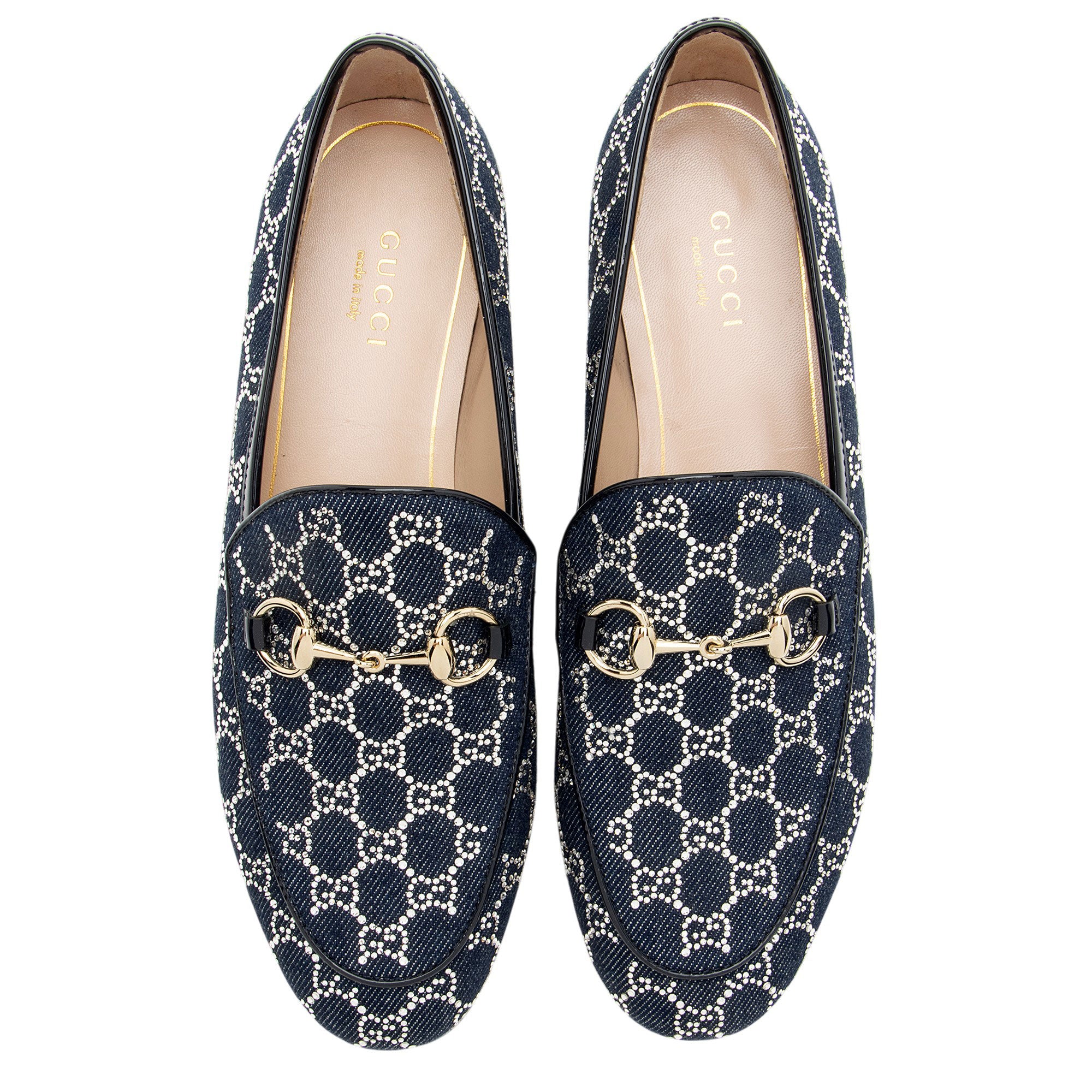 Gucci GG Denim Crystal Horsebit Jordaan Loafers - Size 6 / 36