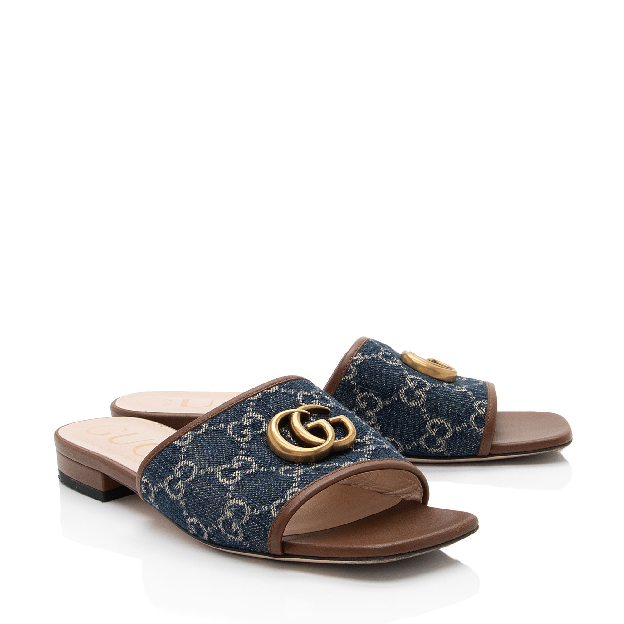 Gucci GG Denim Jolie Slide Sandals - Size 7 / 37 (SHF-VCquA2)