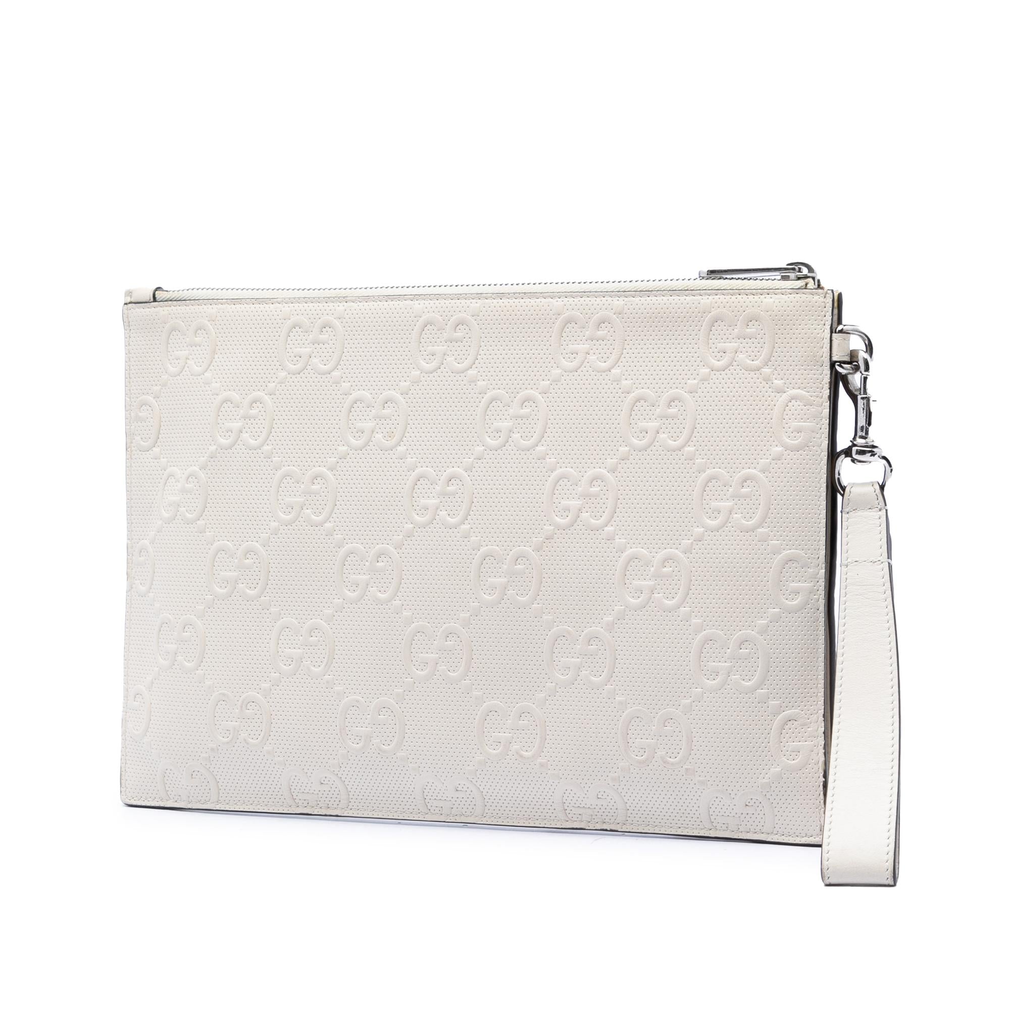 Gucci GG Embossed Perforated Calfskin Wristlet Clutch