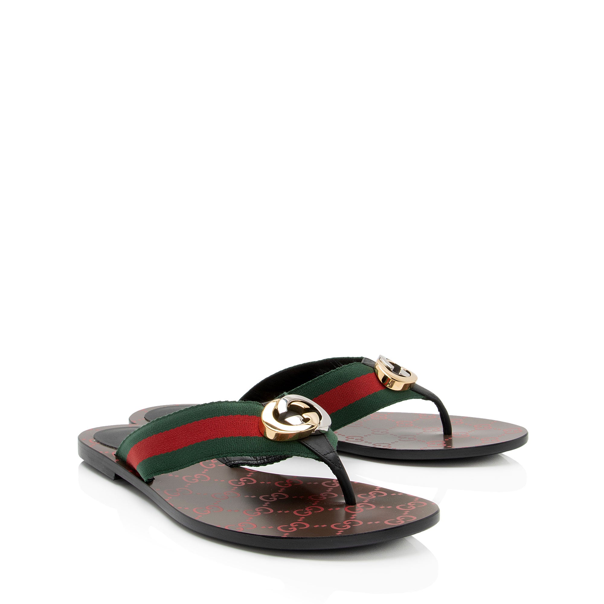 Gucci GG Interlocking G Web Kika Thong Sandals - Size 9.5 / 39.5 (SHF-2pJuAZ)