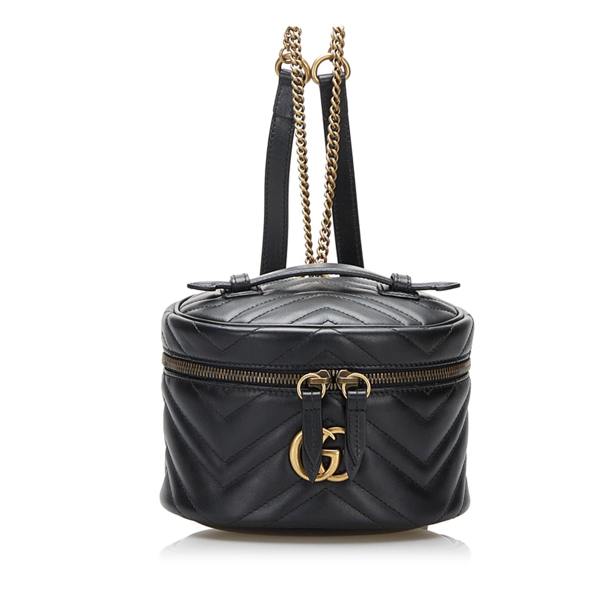 Gucci Black Quilted Leather Marmont Mini Round Backpack Bag GUCCI GG Marmont Mini Round Leather Black Crossbody Bag main image 3