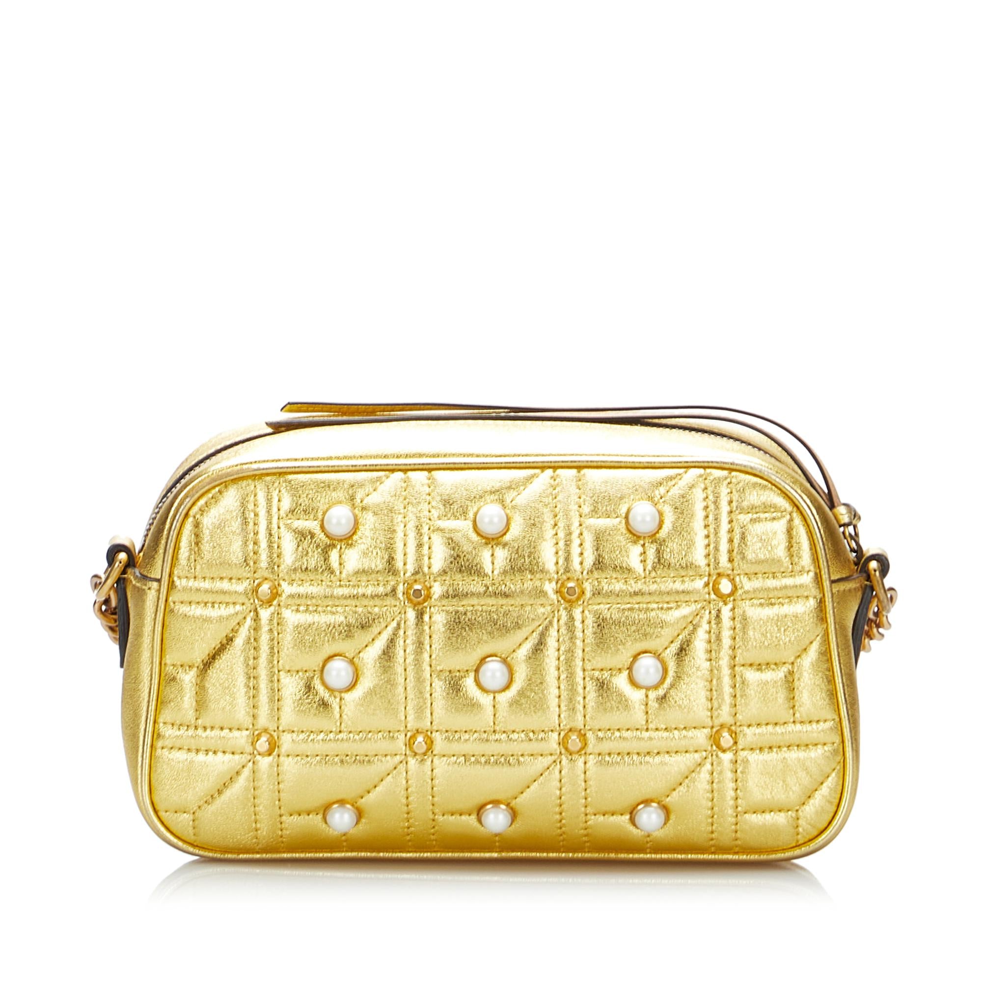 Gucci GG Pearl Studded Leather Marmont Crossbody Bag (SHG-xdcmNu)
