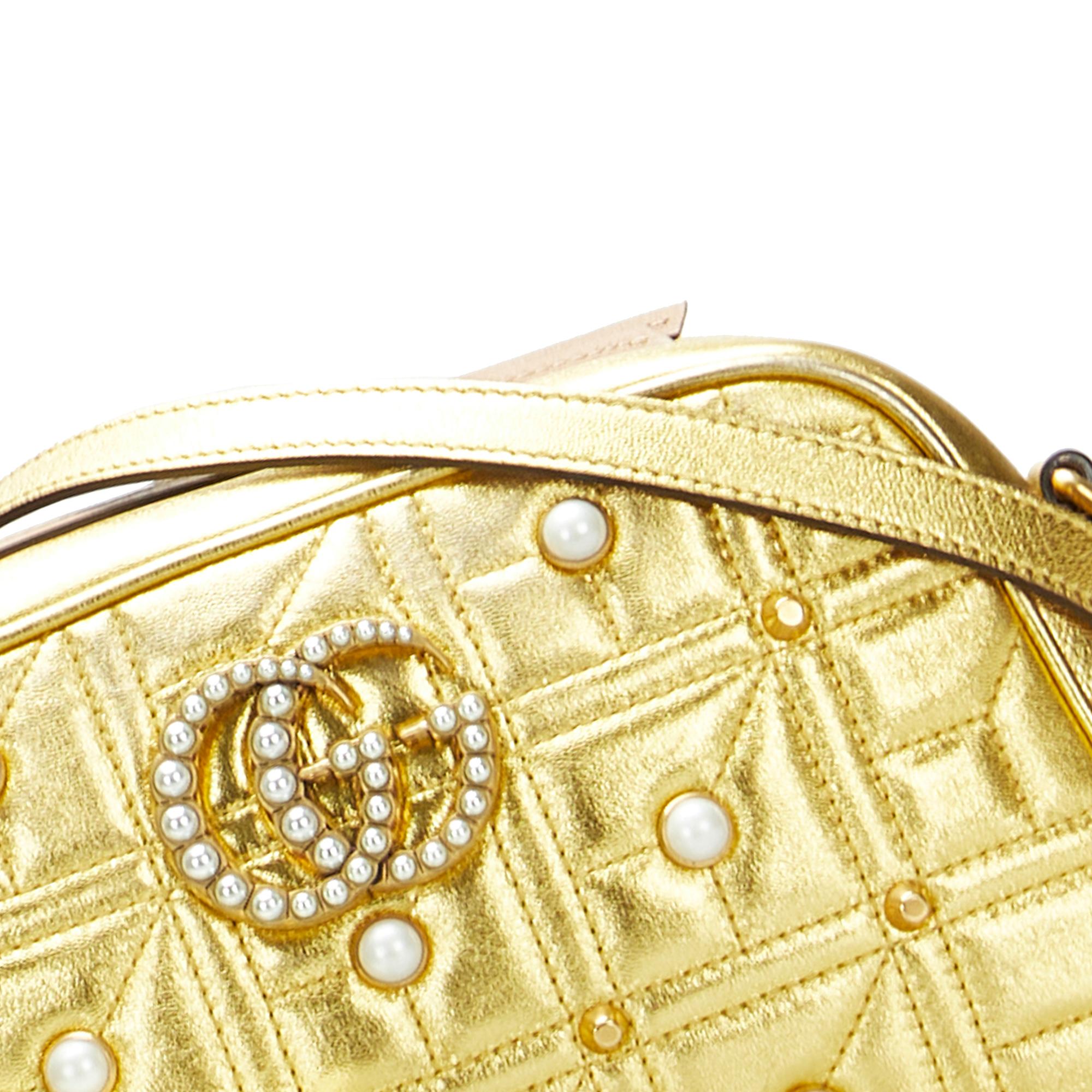 Gucci GG Pearl Studded Leather Marmont Crossbody Bag (SHG-xdcmNu)