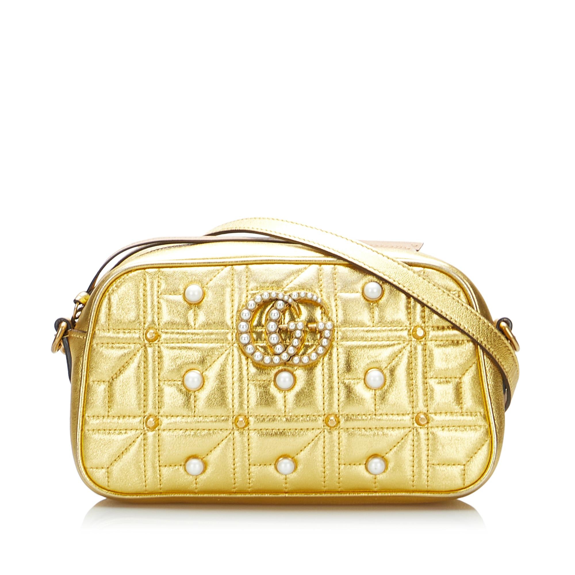 Gucci GG Pearl Studded Leather Marmont Crossbody Bag (SHG-xdcmNu)