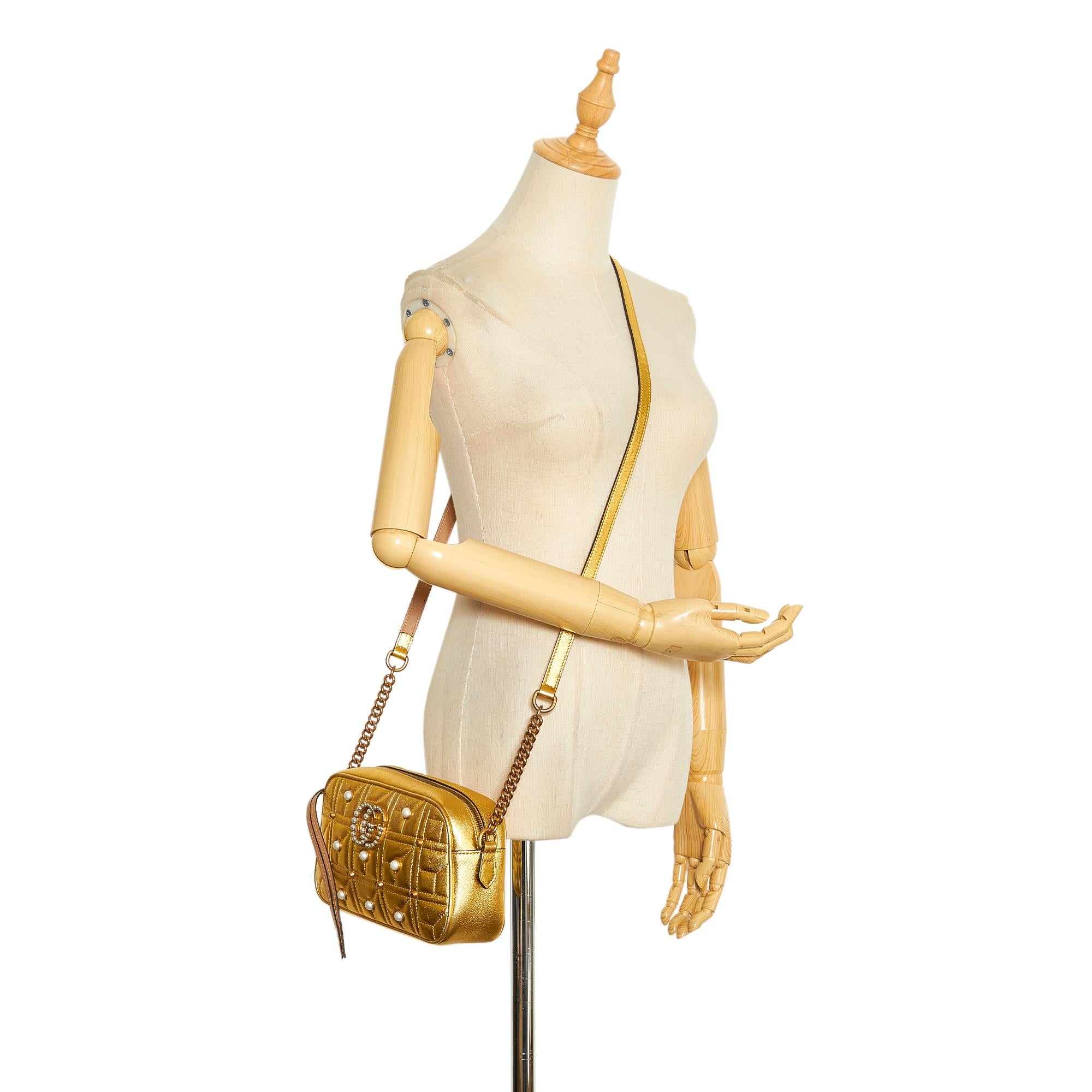 Gucci GG Pearl Studded Leather Marmont Crossbody Bag (SHG-xdcmNu)