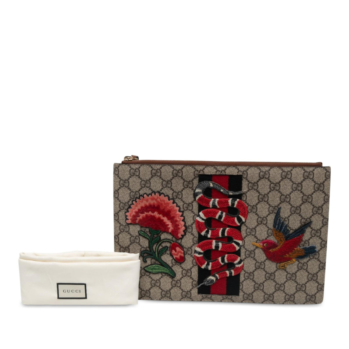 Gucci GG Supreme Embroidered Kingsnake Clutch