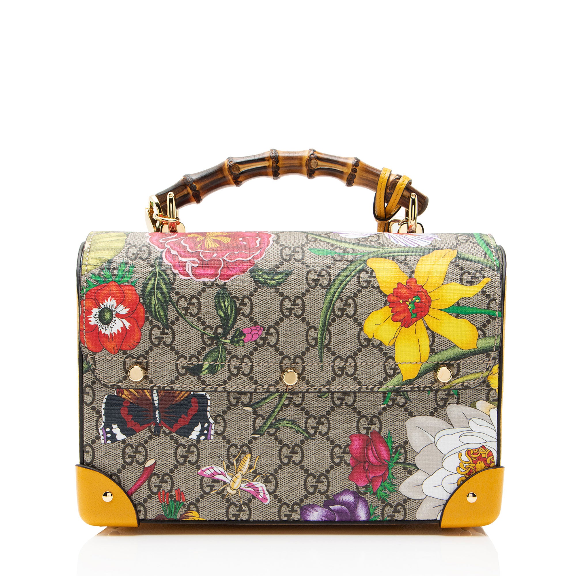 Gucci GG Supreme Flora Bamboo Padlock Top Handle