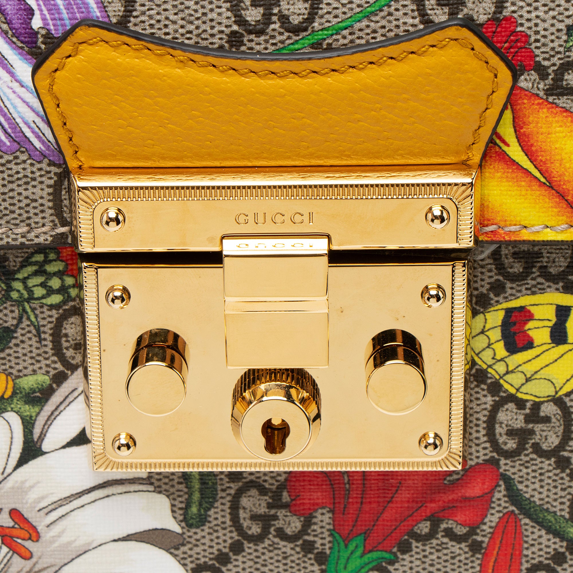 Gucci GG Supreme Flora Bamboo Padlock Top Handle