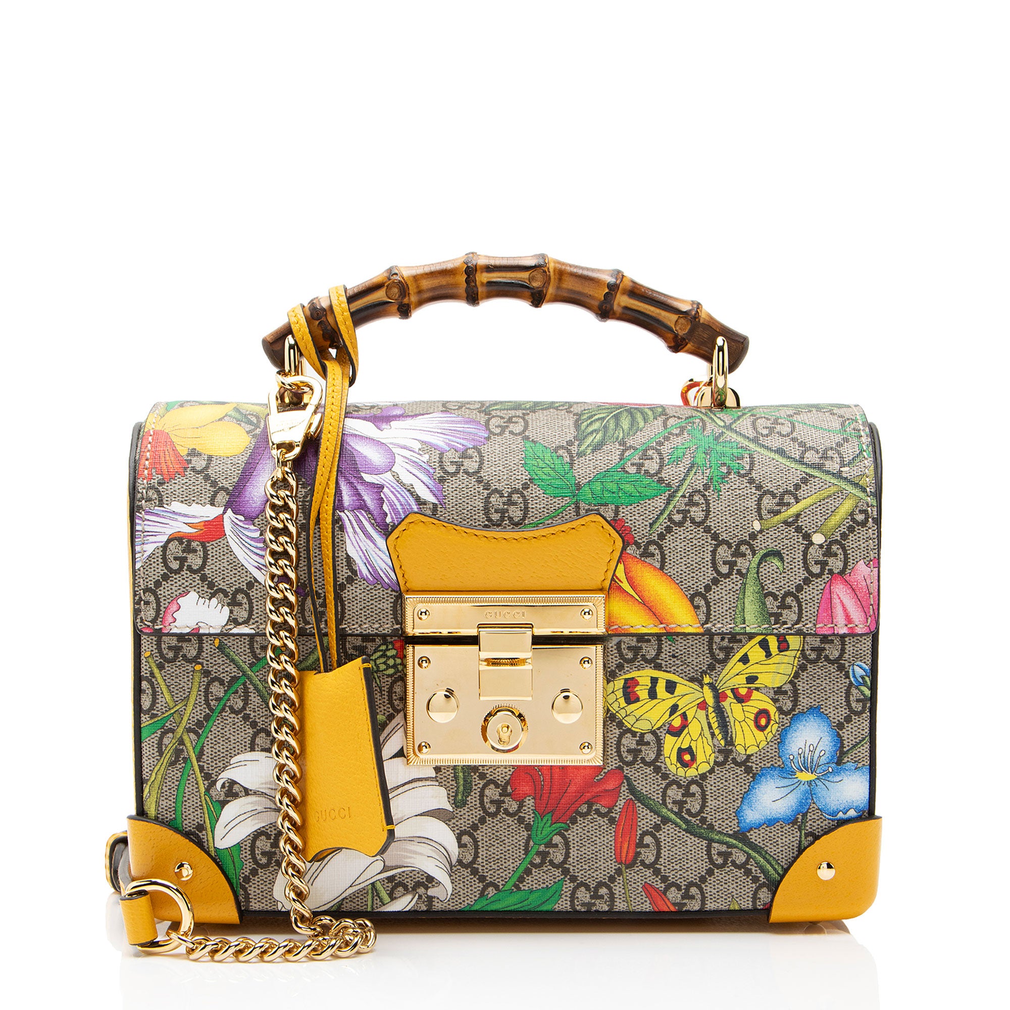 Gucci GG Supreme Flora Bamboo Padlock Top Handle