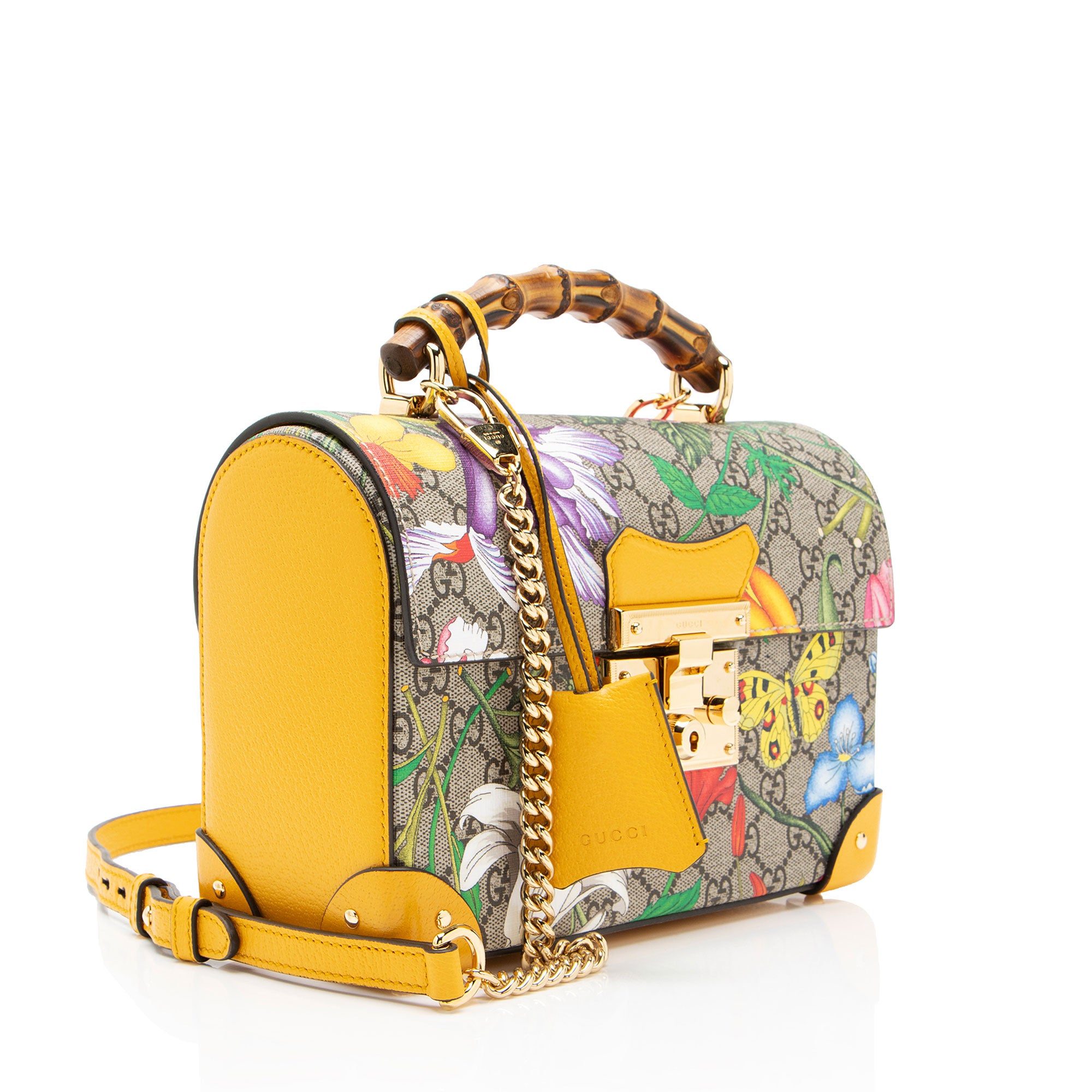 Gucci GG Supreme Flora Bamboo Padlock Top Handle