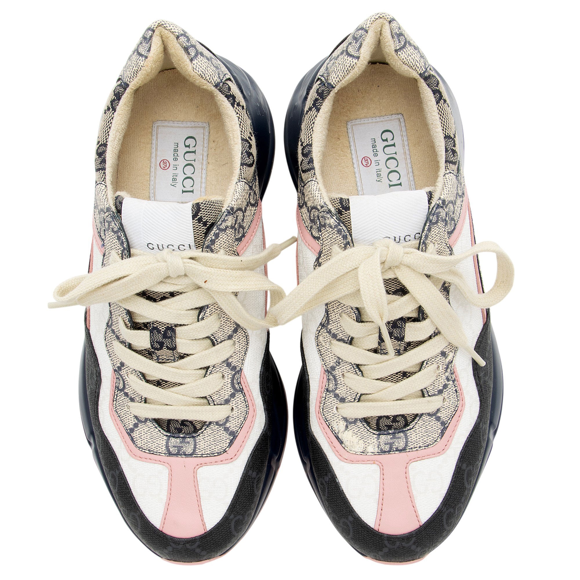 Gucci GG Supreme Mixed Fabric Rhyton Sneakers - Size 7.5 / 37.5