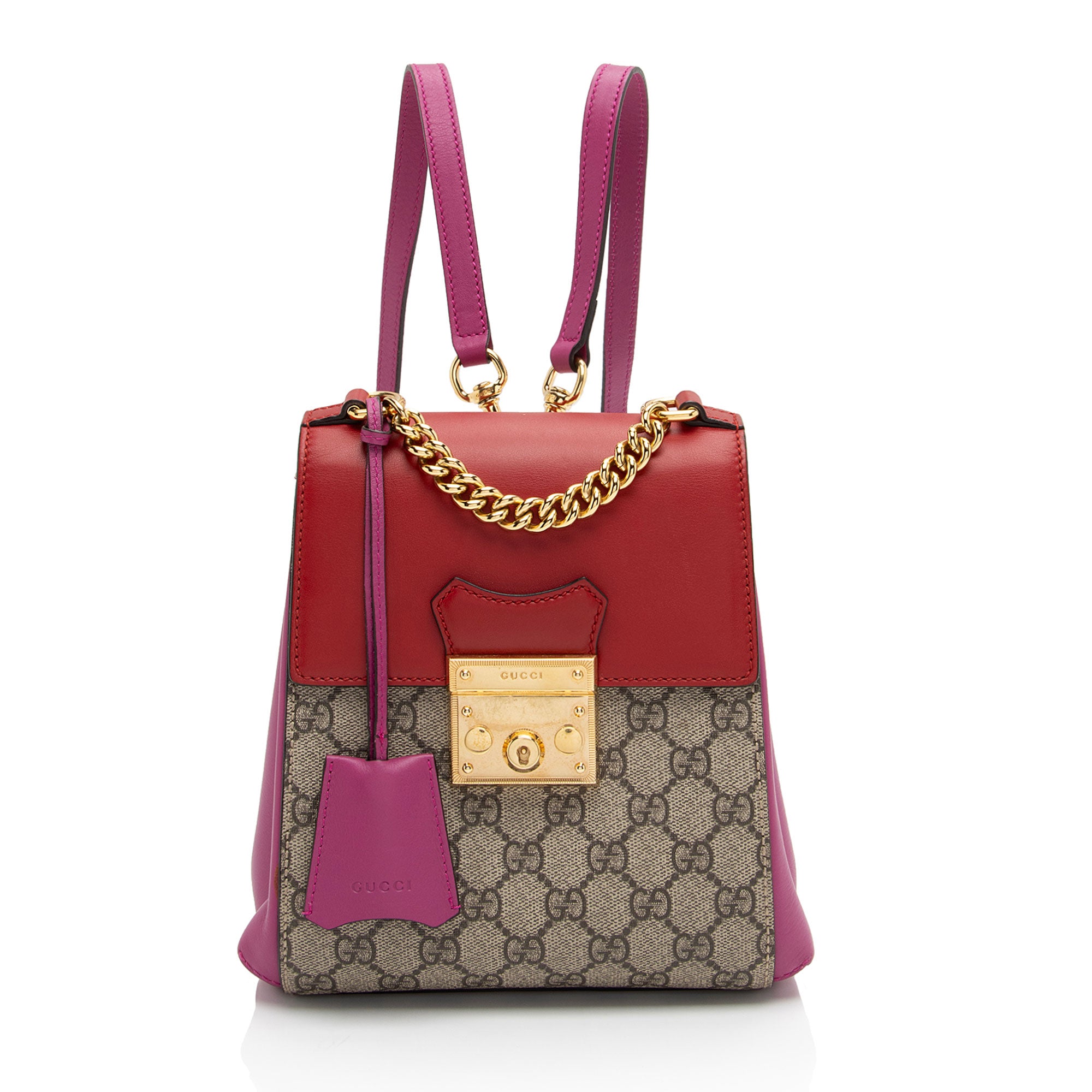 gucci mini backpack pink Gucci GG Supreme Padlock Backpack (SHF-RewJ7r)