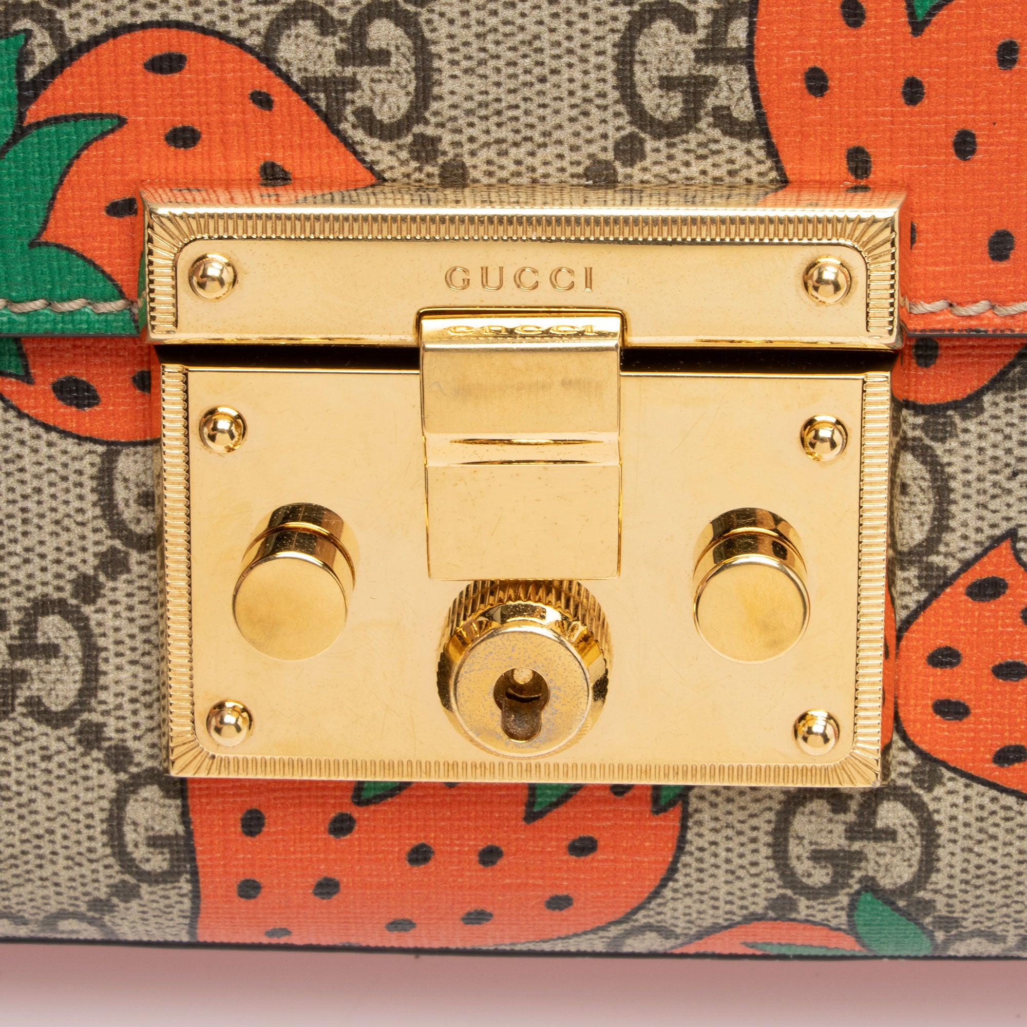 Gucci GG Supreme Strawberry Padlock Small Shoulder Bag