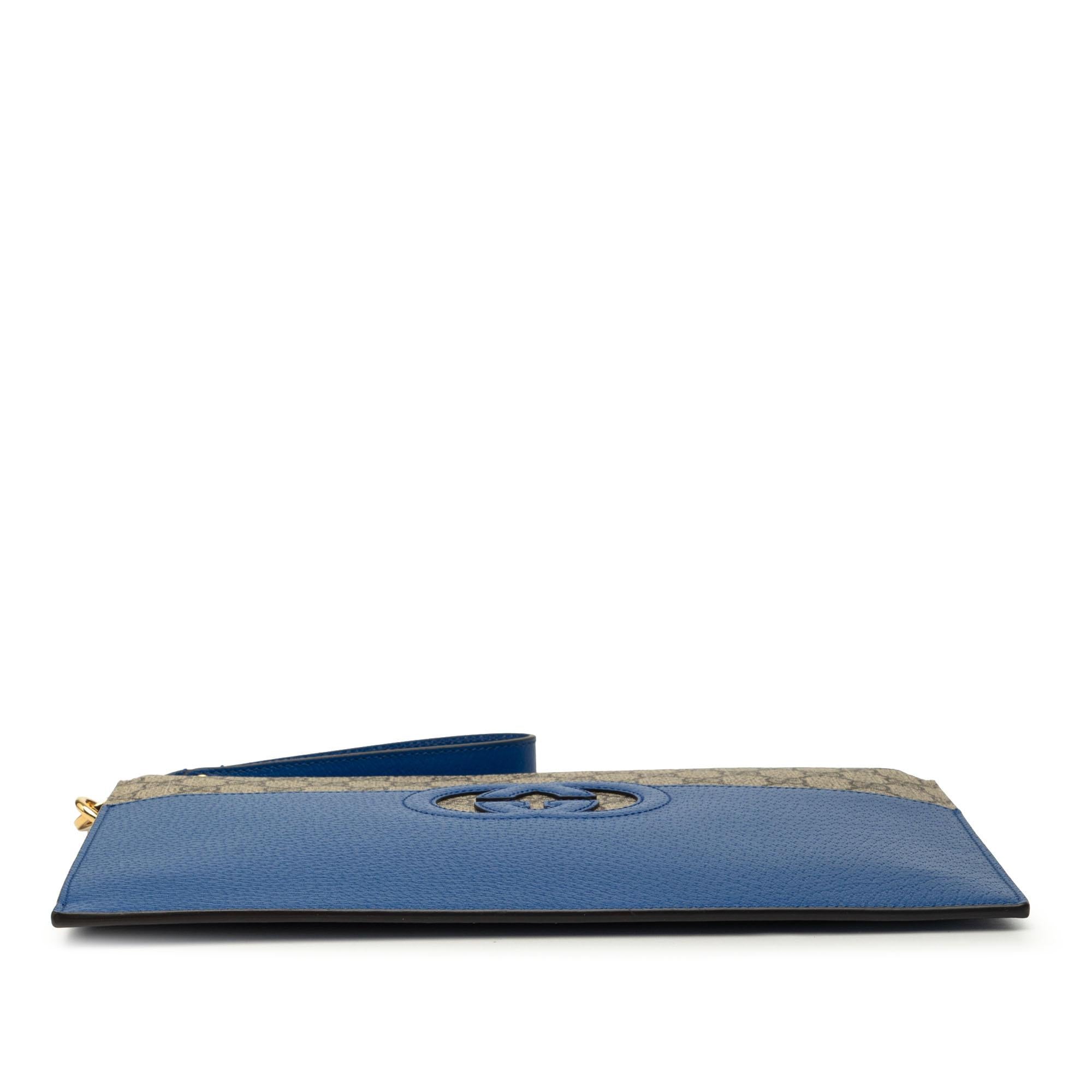 Gucci GG Supreme and Calfskin Cut Out Interlocking G Clutch