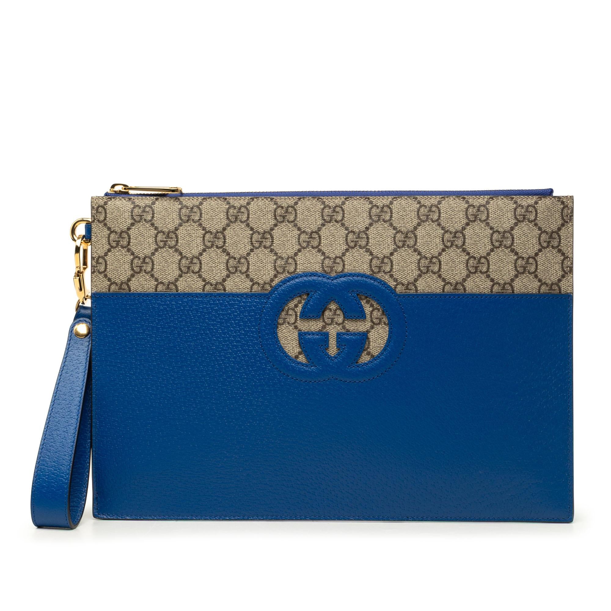 Gucci GG Supreme and Calfskin Cut Out Interlocking G Clutch