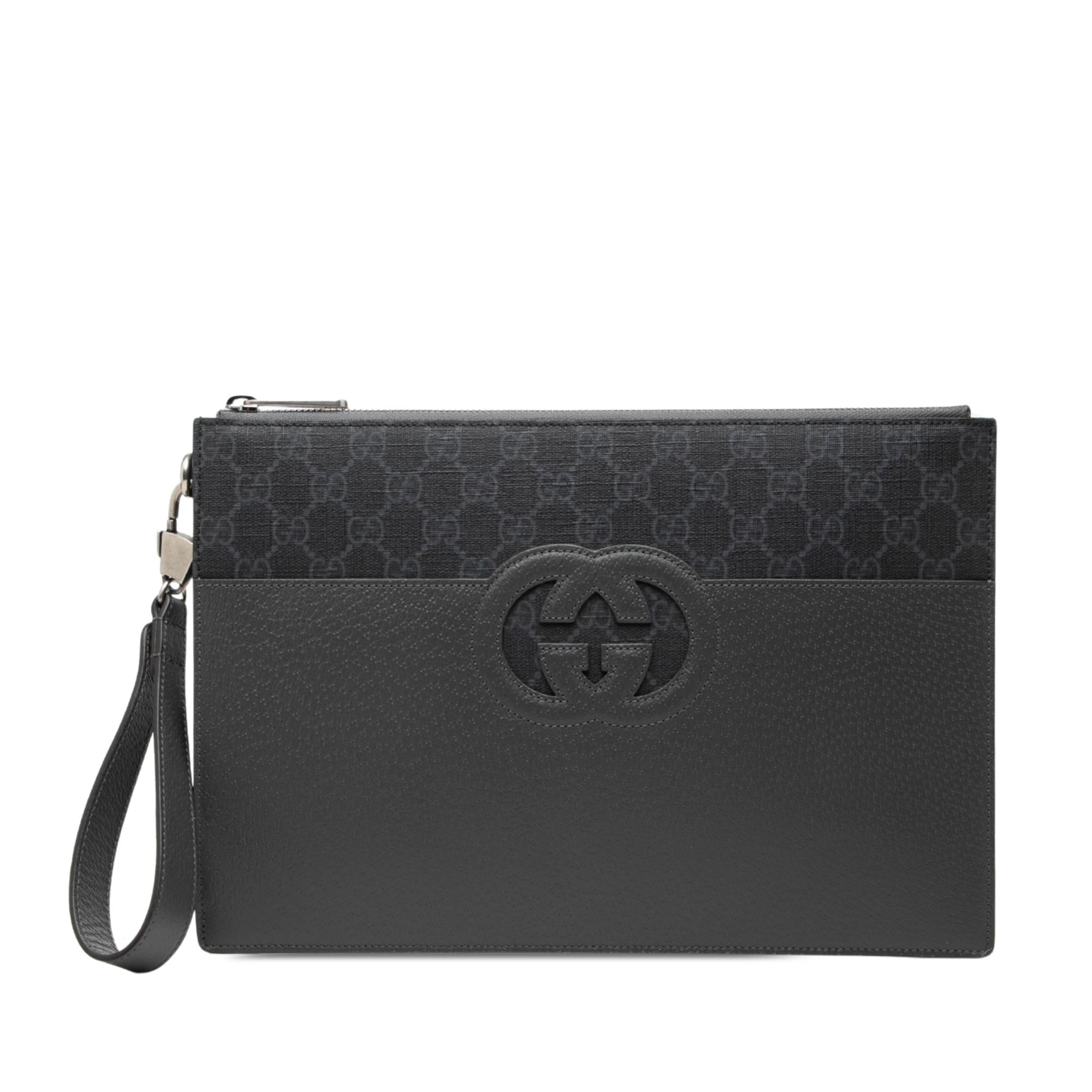 Gucci GG Supreme and Calfskin Cut Out Interlocking G Clutch