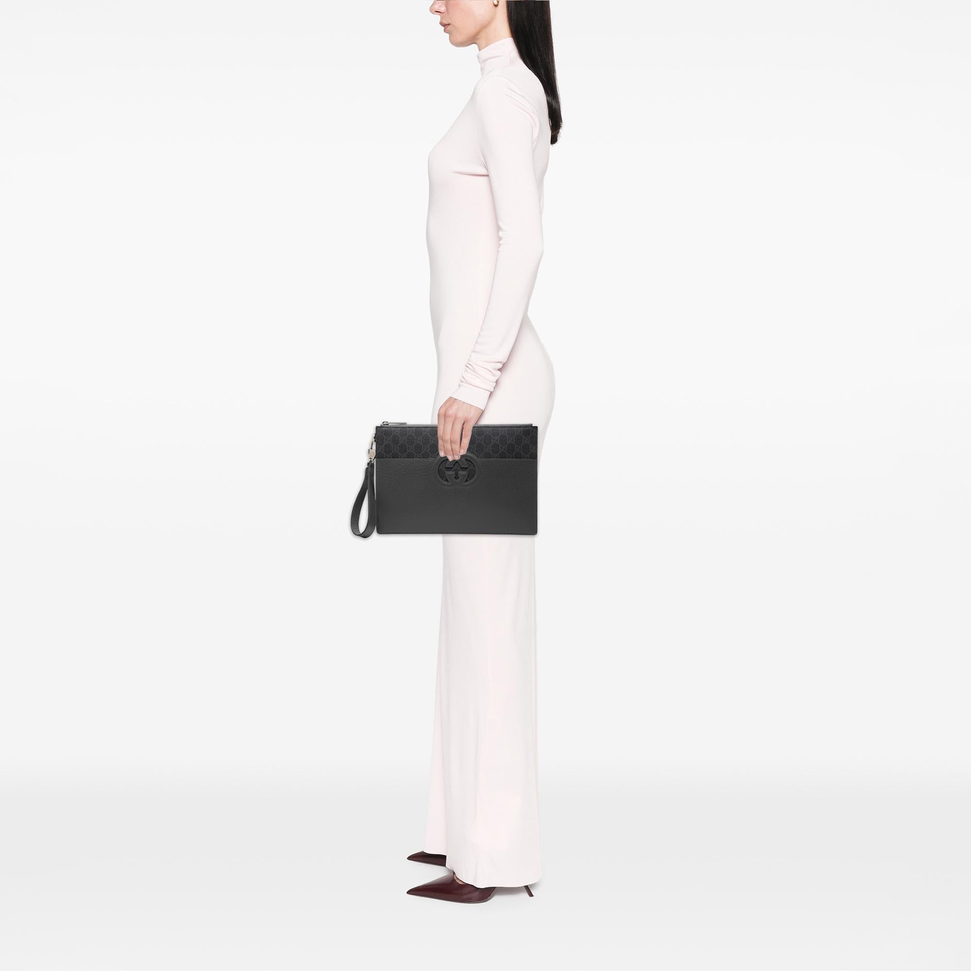 Gucci GG Supreme and Calfskin Cut Out Interlocking G Clutch