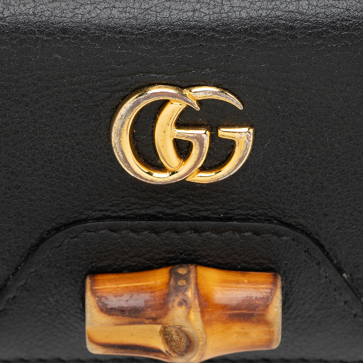 Gucci Grained Calfskin Bamboo Diana Compact Trifold Wallet