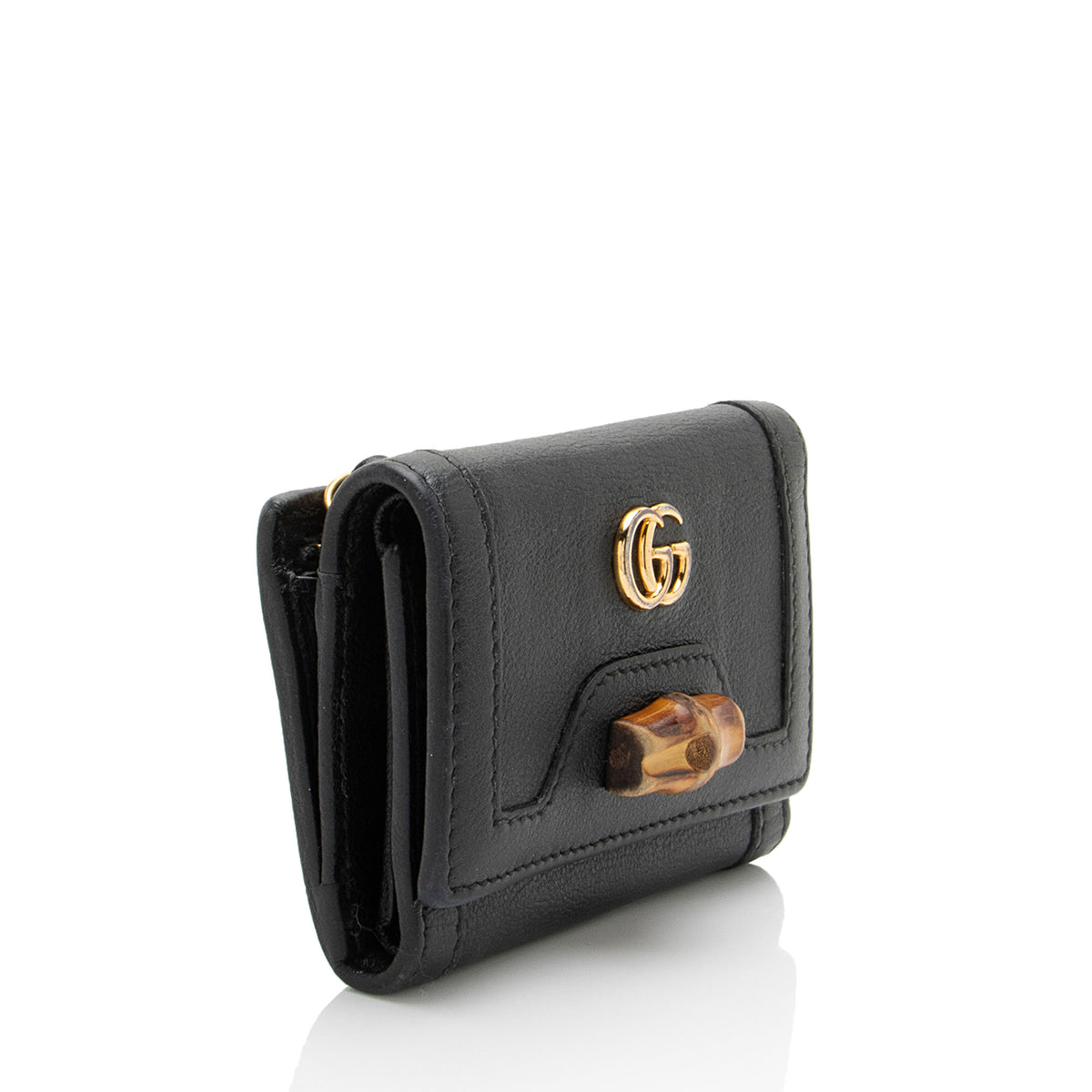 Gucci Grained Calfskin Bamboo Diana Compact Trifold Wallet