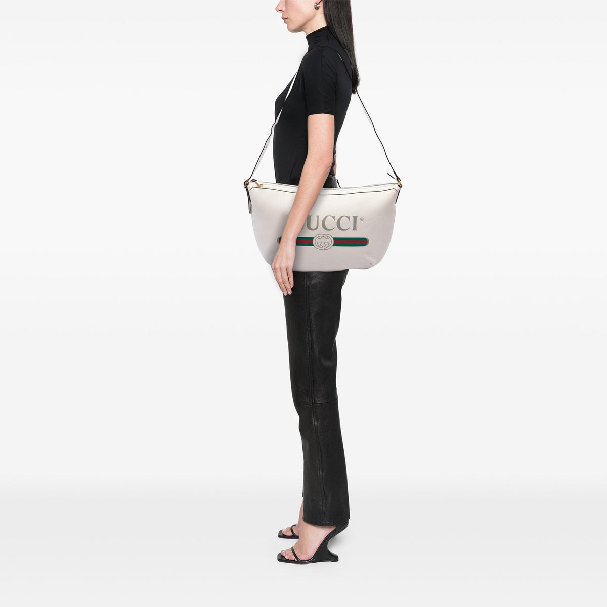 Gucci Grained Calfskin Logo Half Moon Crossbody