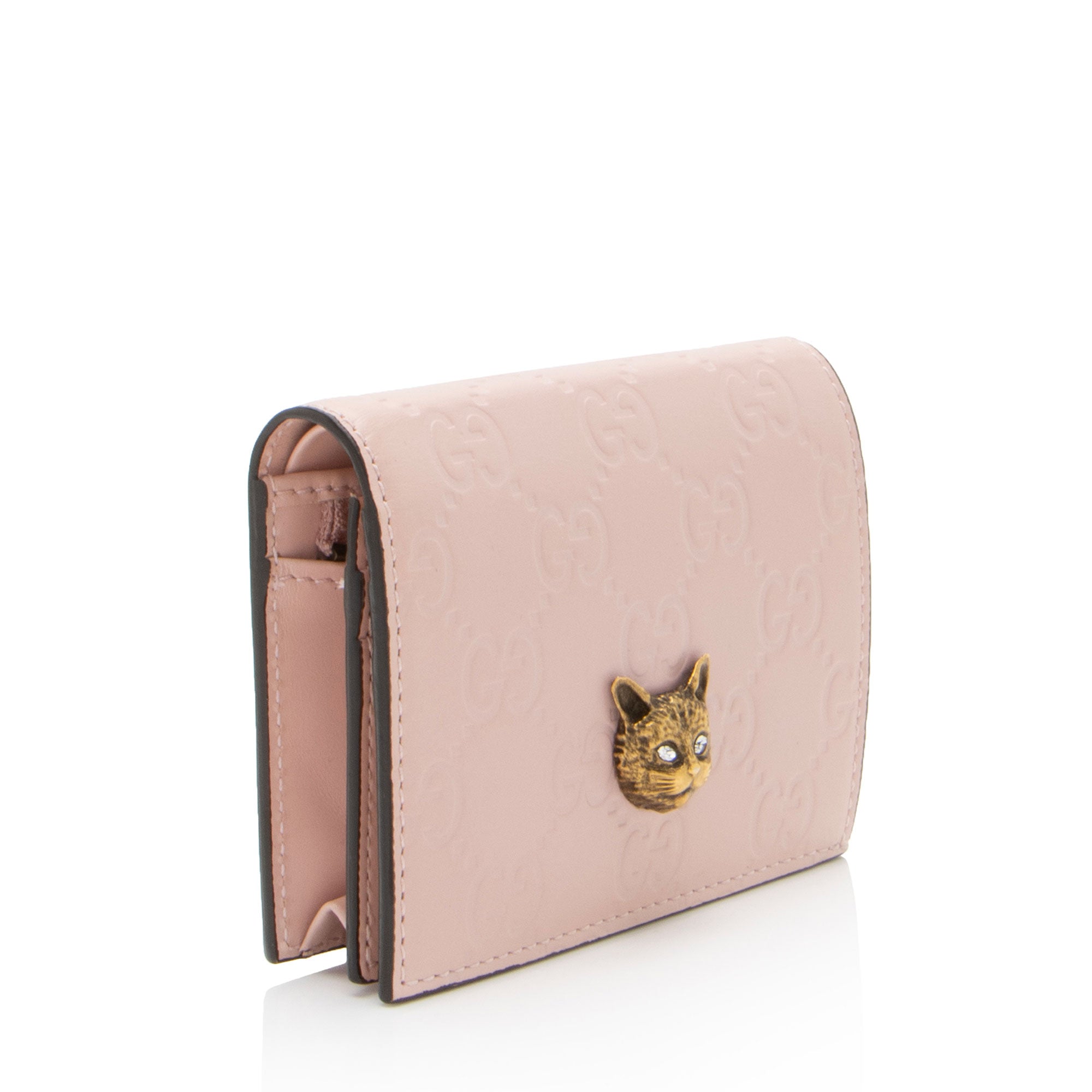 Gucci Guccissima Leather Crystal Cat Card Case (SHF-hencsi)