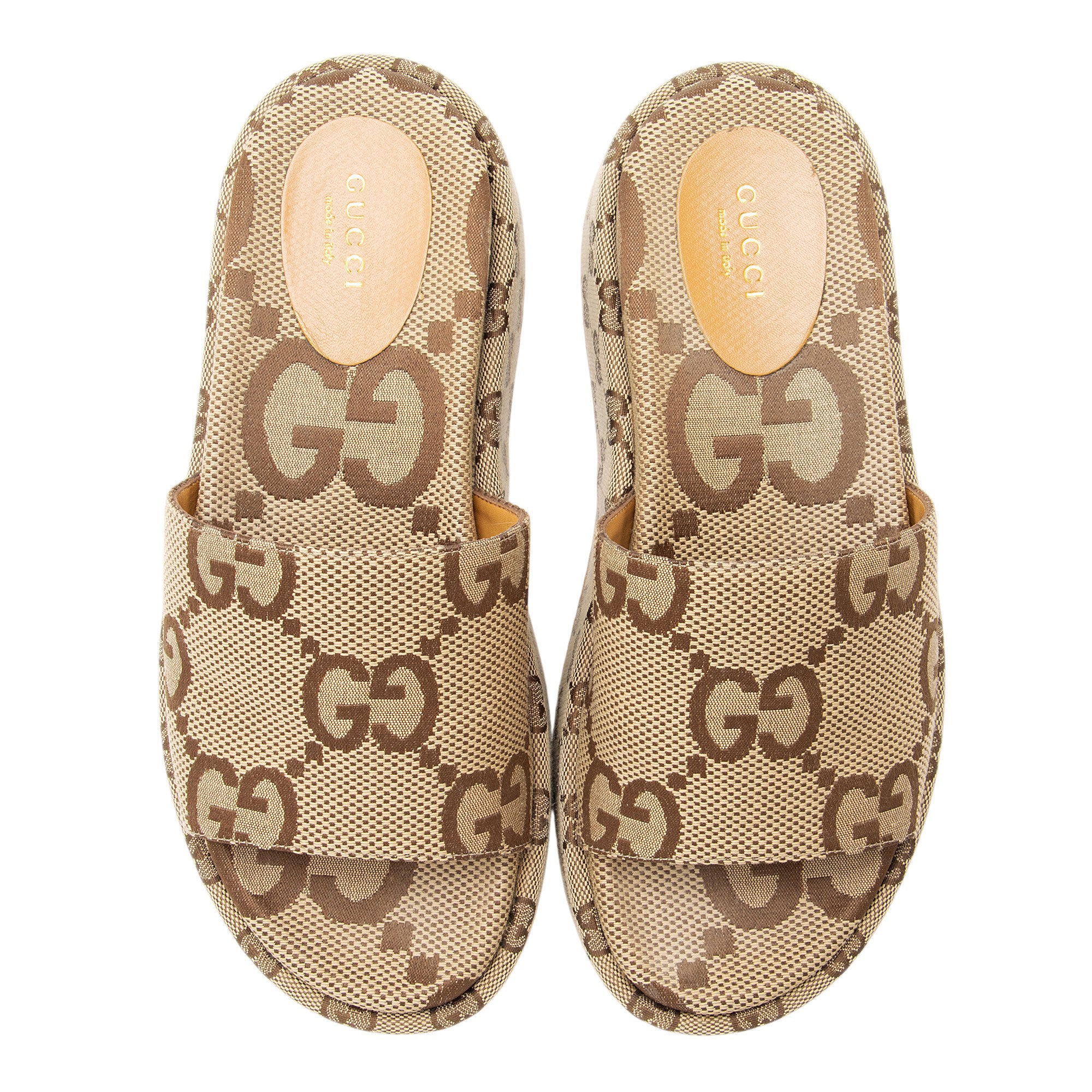 Gucci Jumbo GG Canvas Angelina Slide Platform Sandals - Size 7 / 37