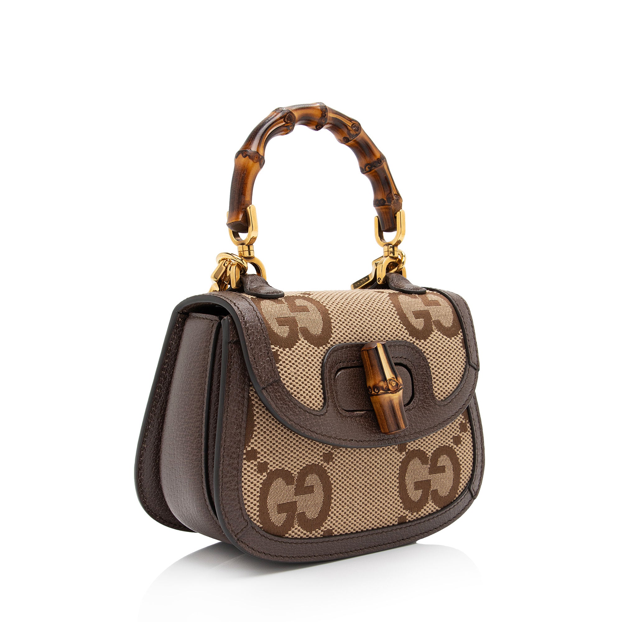 Gucci Jumbo GG Canvas Bamboo 1947 Mini Top Handle Bag (SHF-GbaD9h)