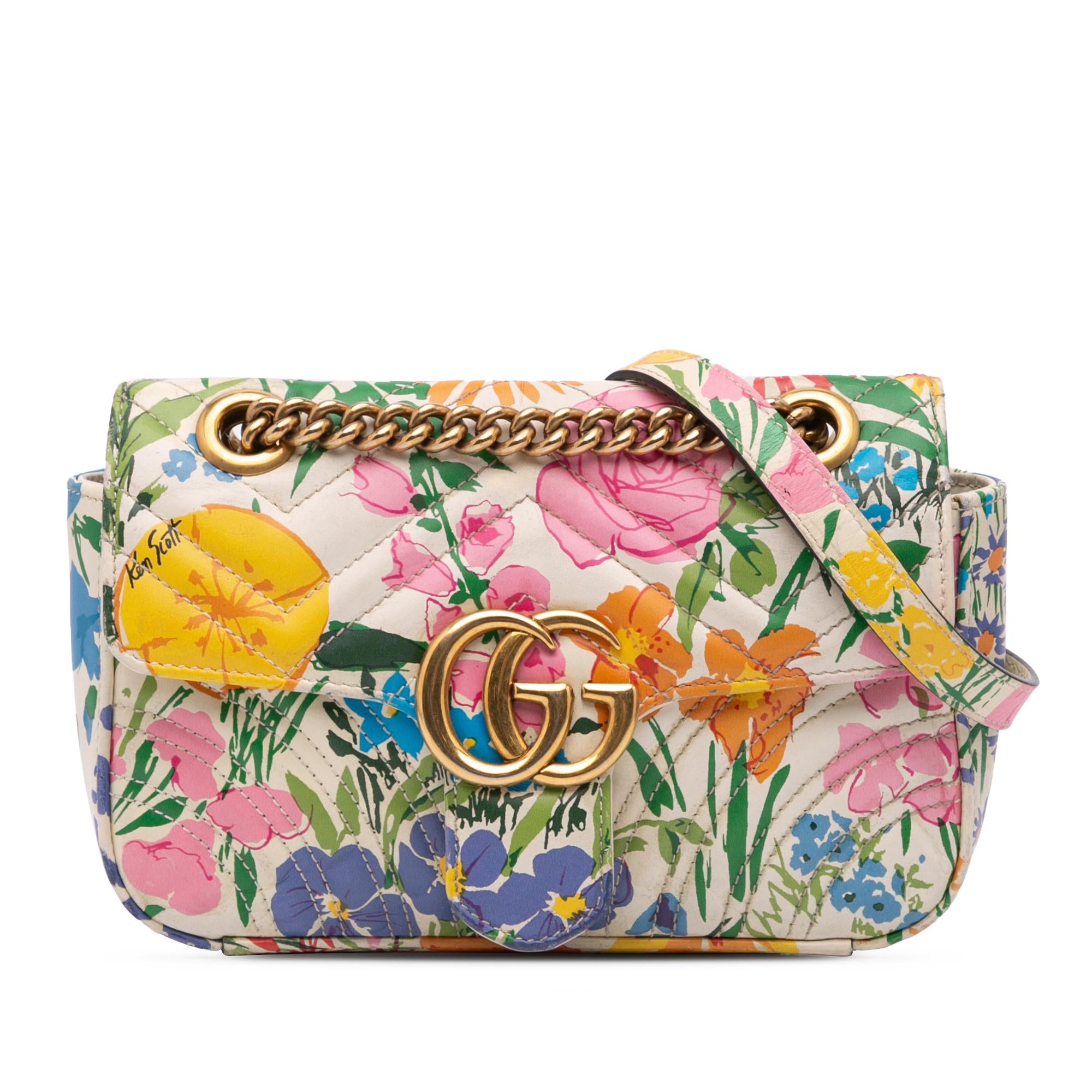 Gucci Ken Scott Mini GG Marmont Floral Printed Matelasse Leather Flap Crossbody