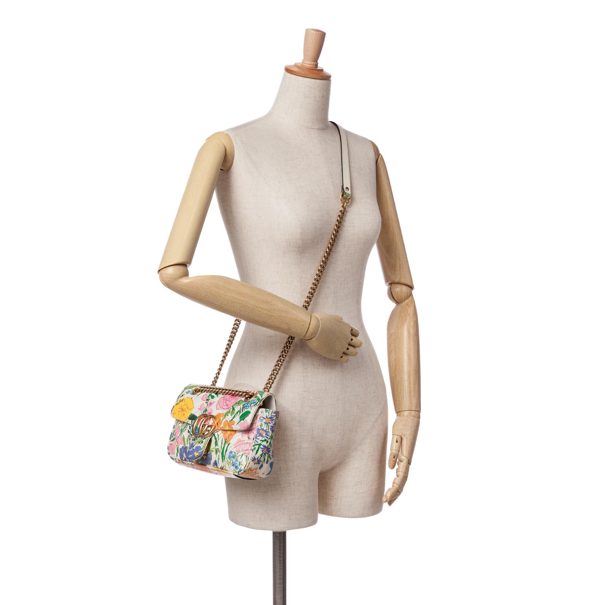 Gucci Ken Scott Mini GG Marmont Floral Printed Matelasse Leather Flap Crossbody