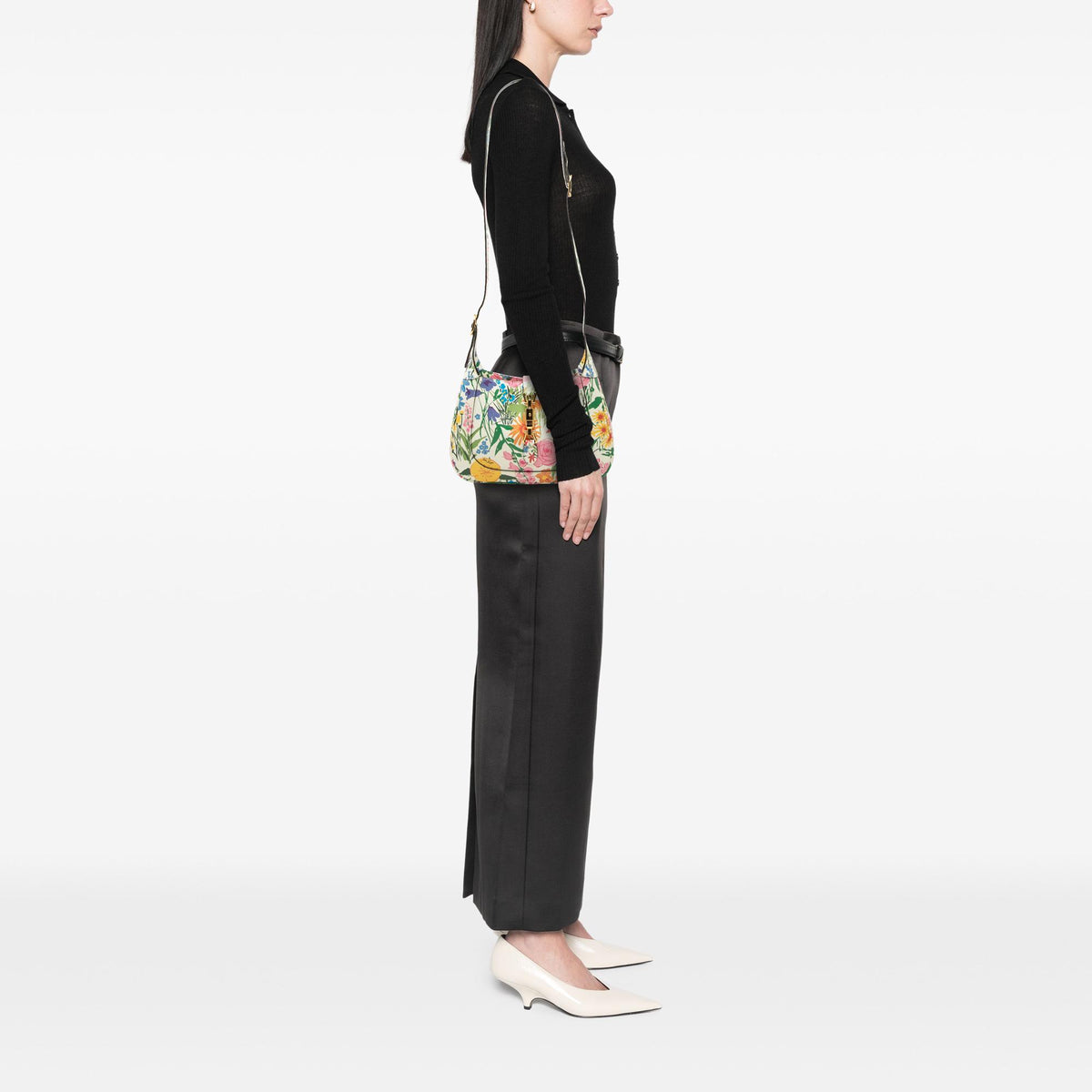 Gucci Ken Scott Small Calfskin Floral Print Jackie 1961 Crossbody