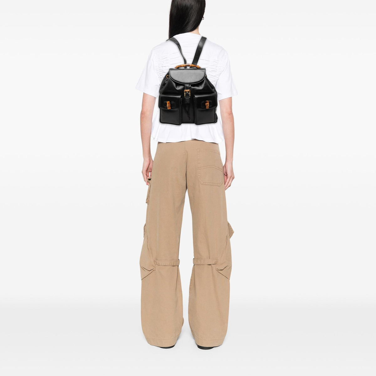 Gucci Large Calfskin Bamboo Drawstring Backpack