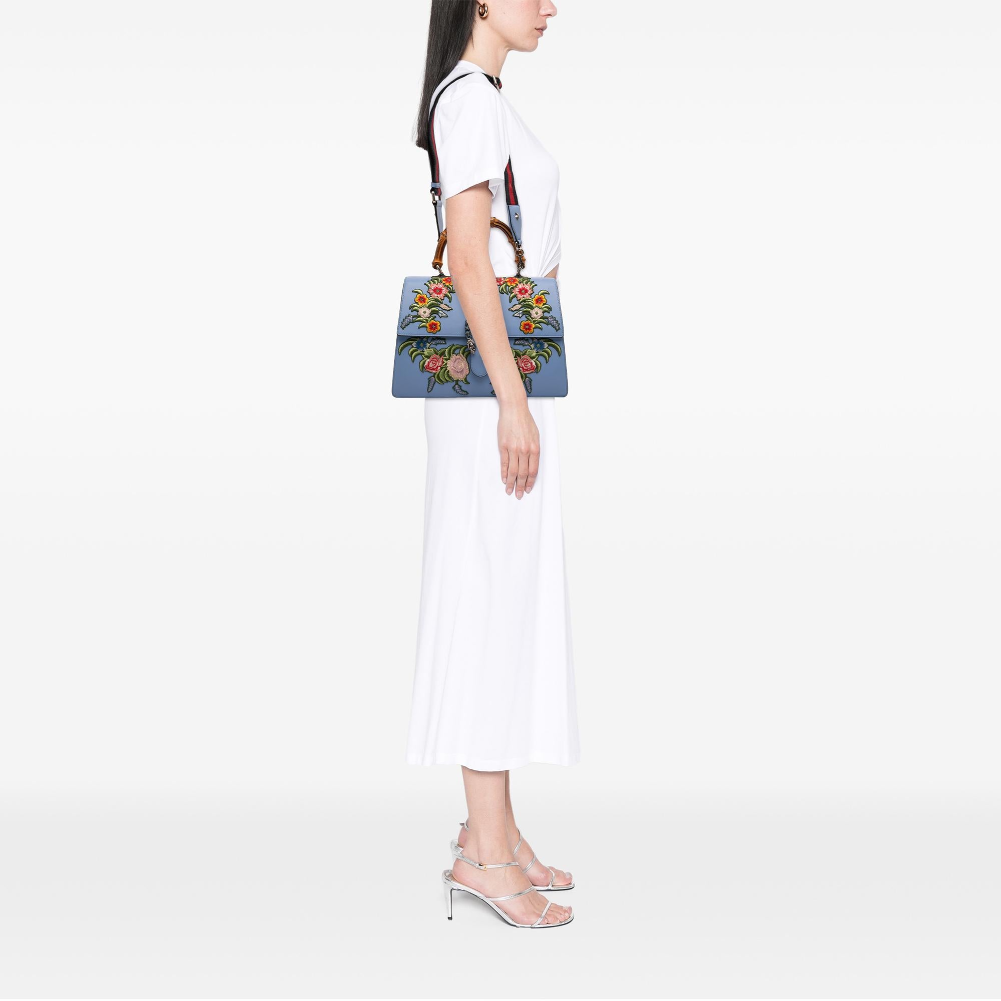 Gucci Large Calfskin Floral Embroidered Bamboo Dionysus Web Satchel