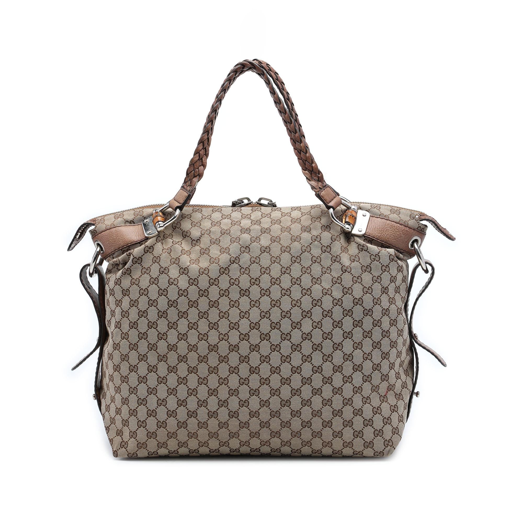 Gucci Large GG Canvas Bamboo Bar Tote