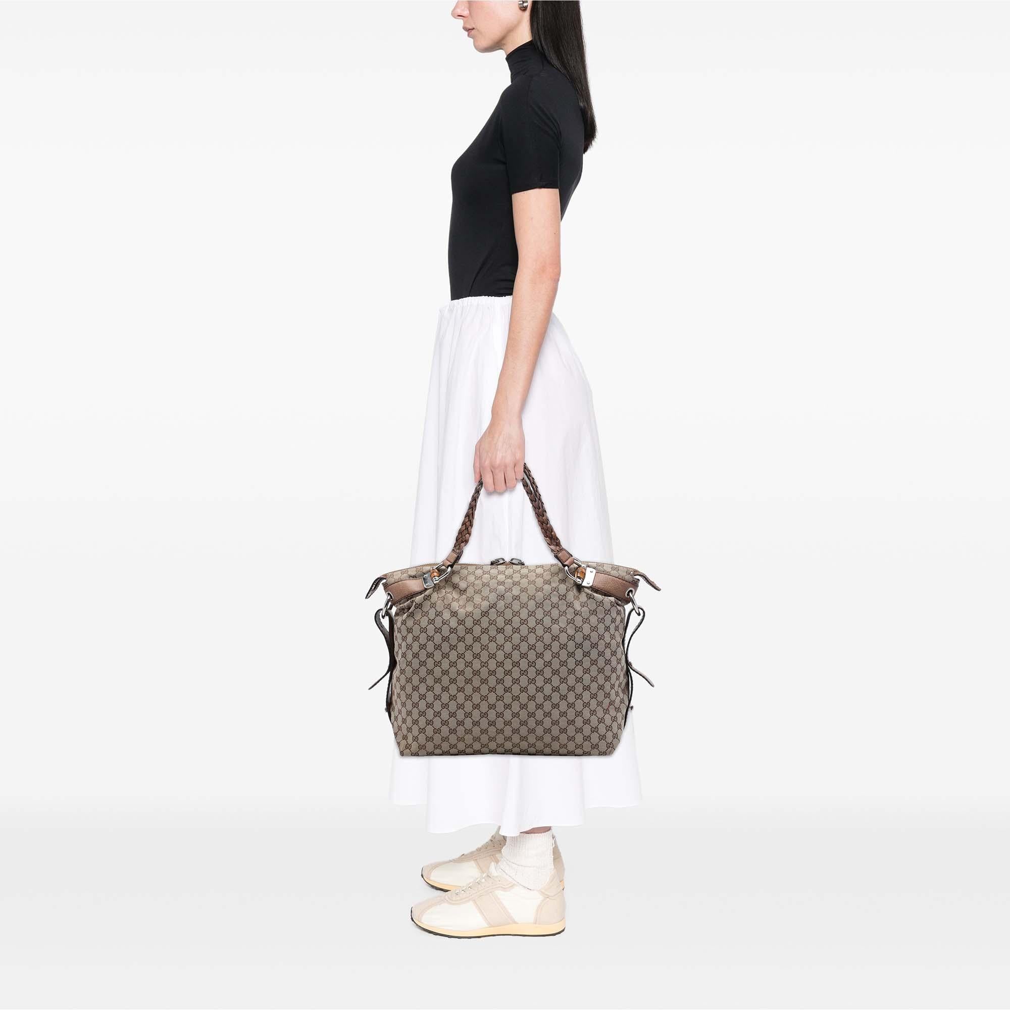 Gucci Large GG Canvas Bamboo Bar Tote