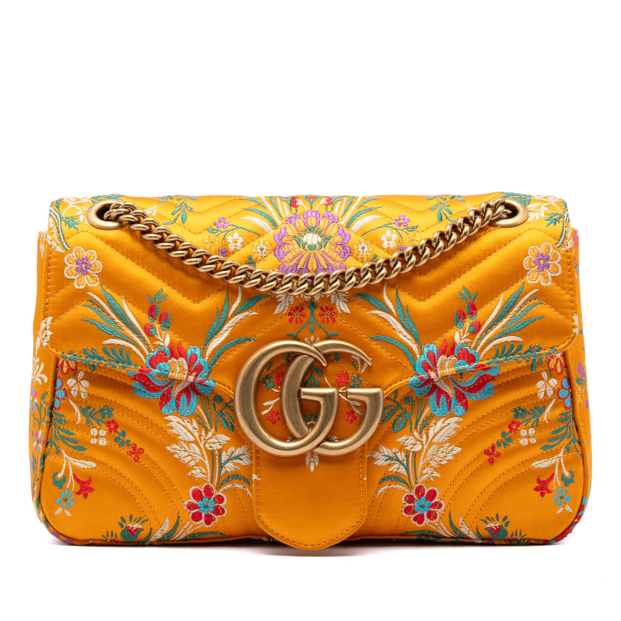 Gucci Large GG Marmont Matelasse Silk Embroidered Floral Shoulder Bag