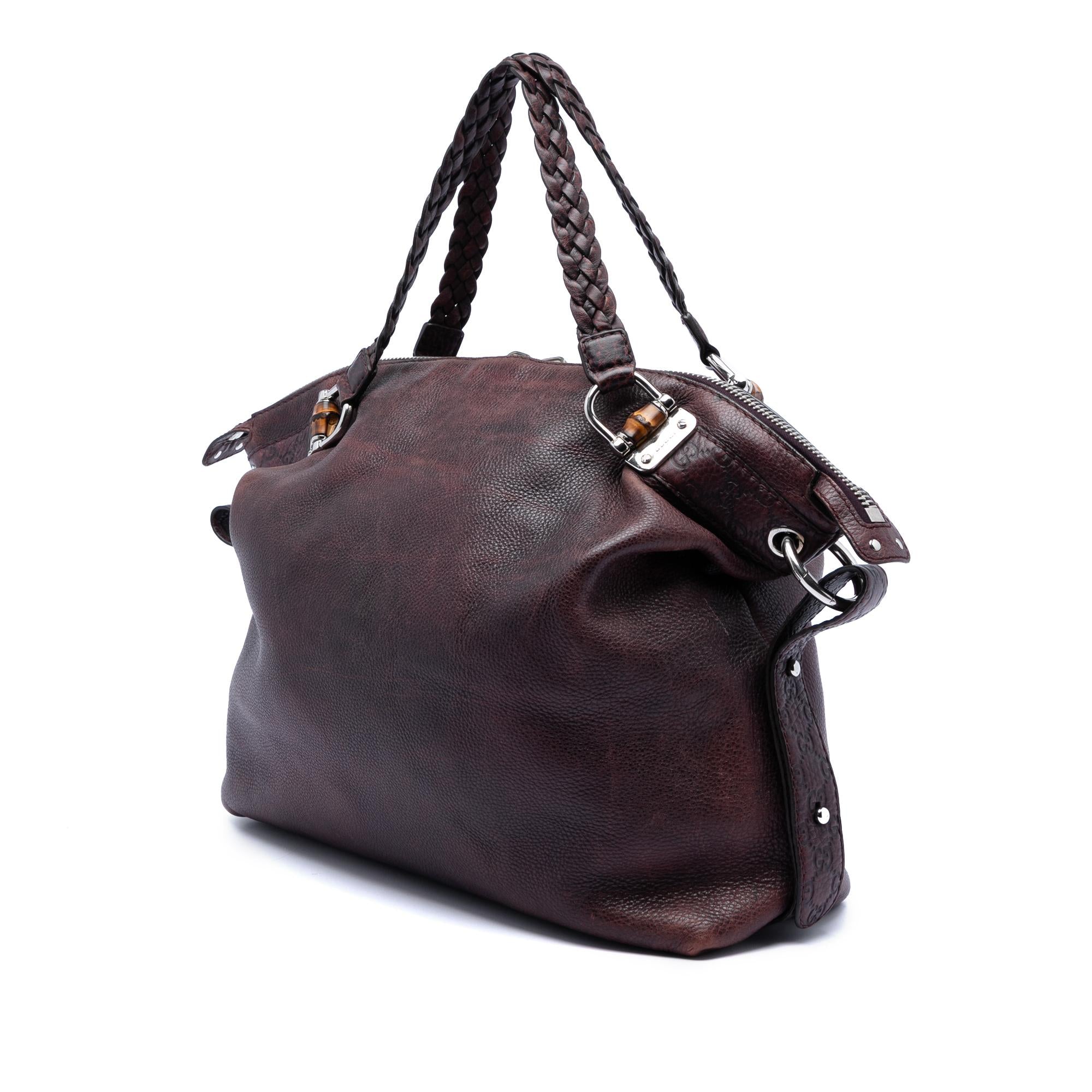 Gucci Large Leather Bamboo Bar Tote