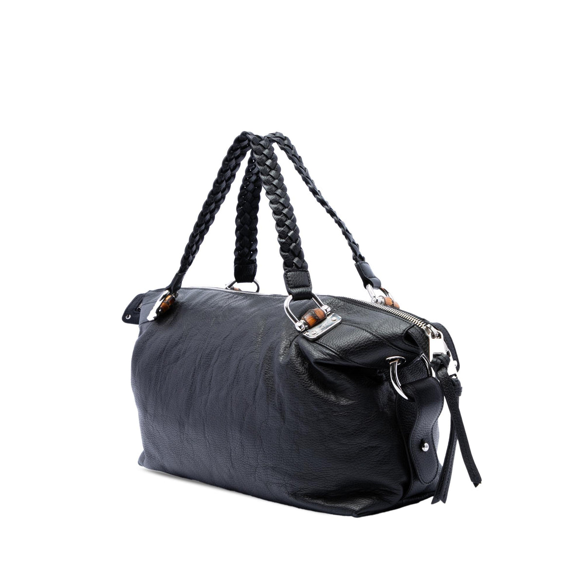 Gucci Large Pebbled Calfskin Bamboo Bar Tote