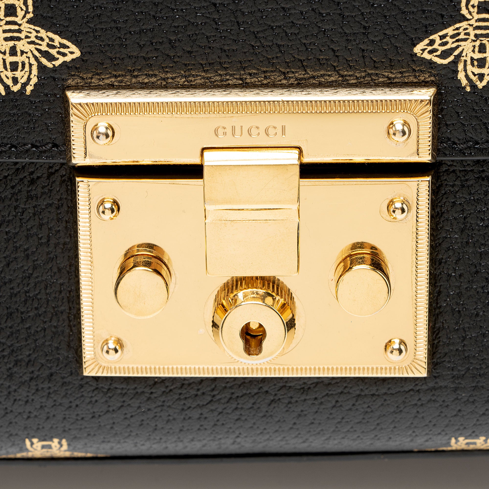 Gucci Leather Bee & Star Padlock Mini Shoulder Bag