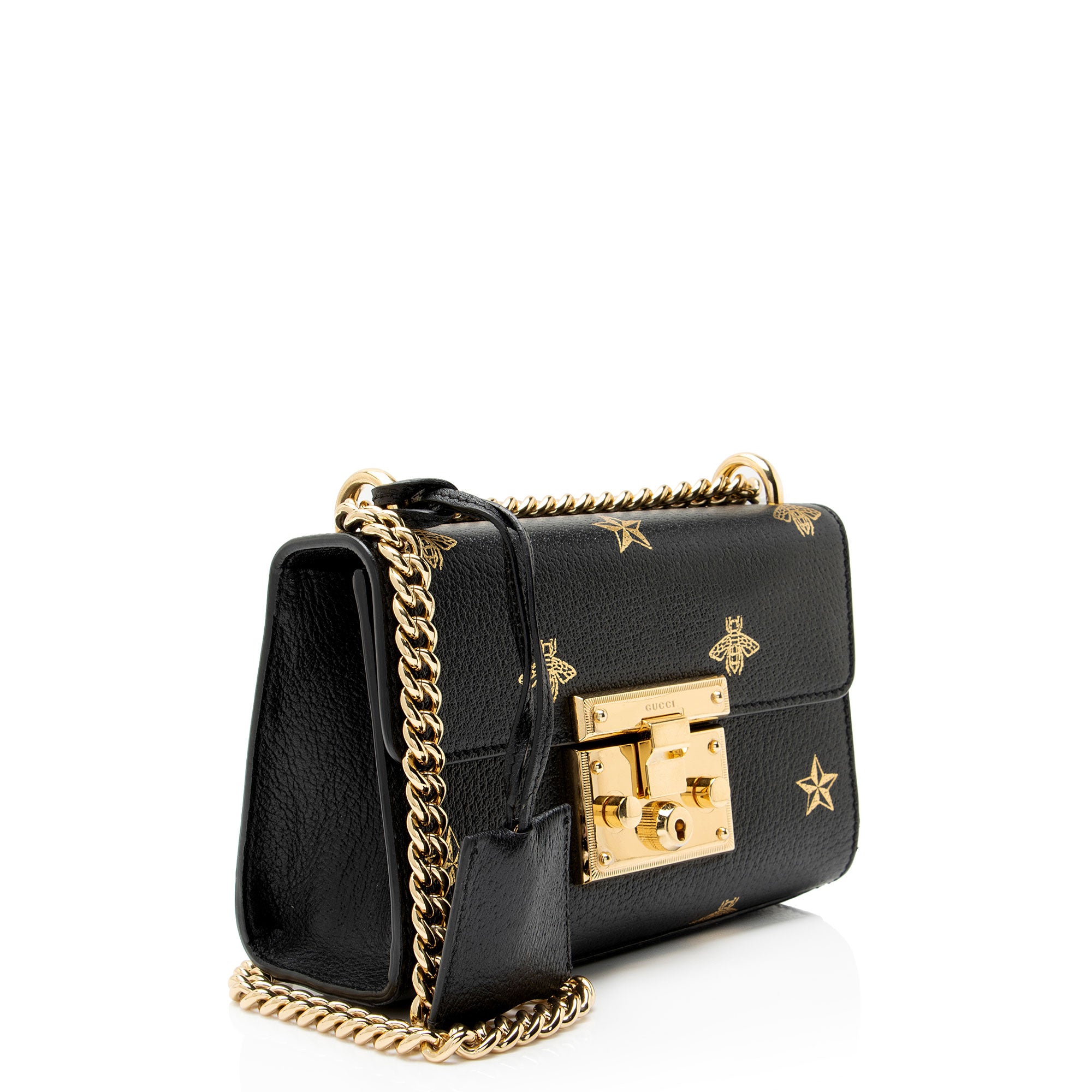 Gucci Leather Bee & Star Padlock Mini Shoulder Bag