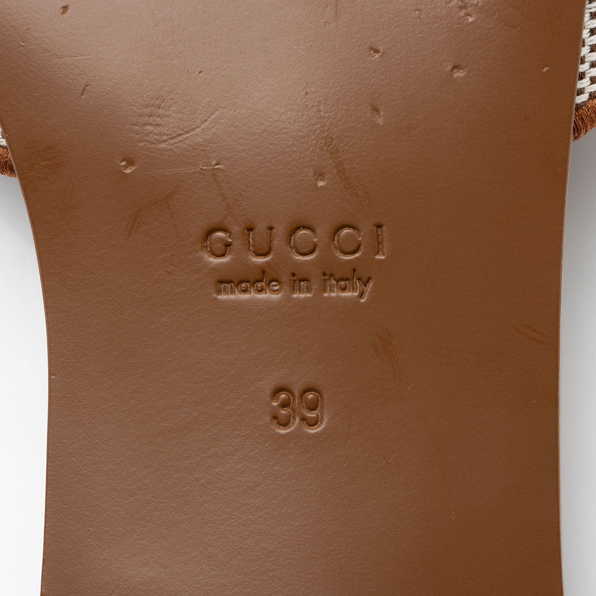 Gucci Leather Canvas Interlocking G Slides - Size 9 / 39