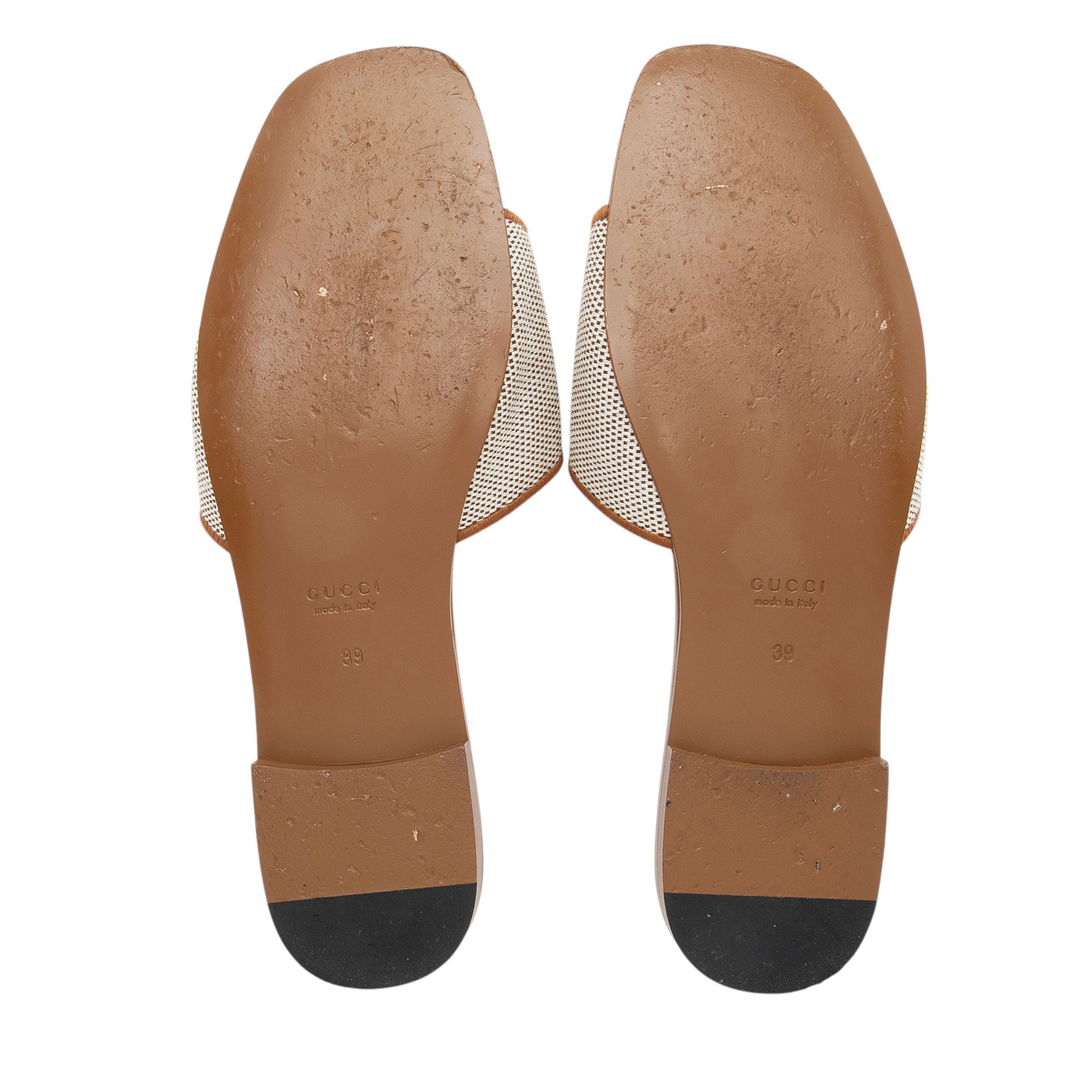 Gucci Leather Canvas Interlocking G Slides - Size 9 / 39
