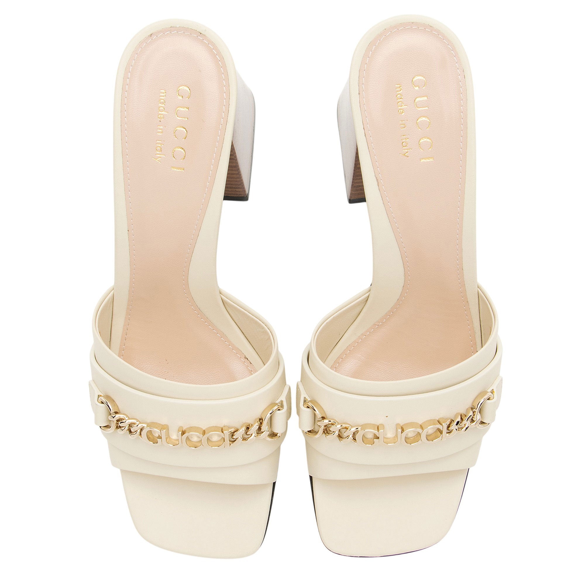 Gucci Leather Chain Logo Signoria Slide Sandals - Size 6.5 / 36.5