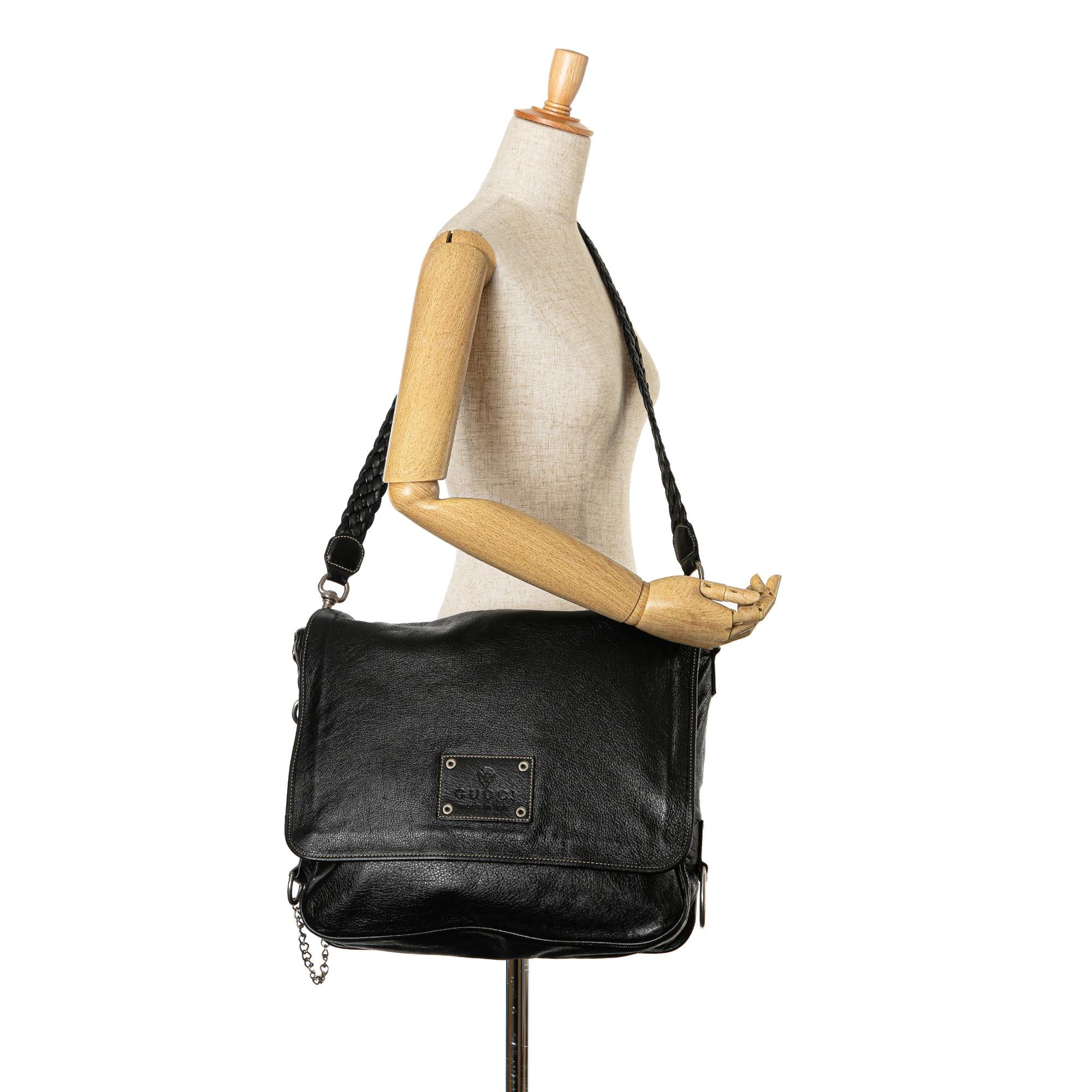 Gucci Leather Crest Chain Messenger Bag (SHG-FgBsnS)