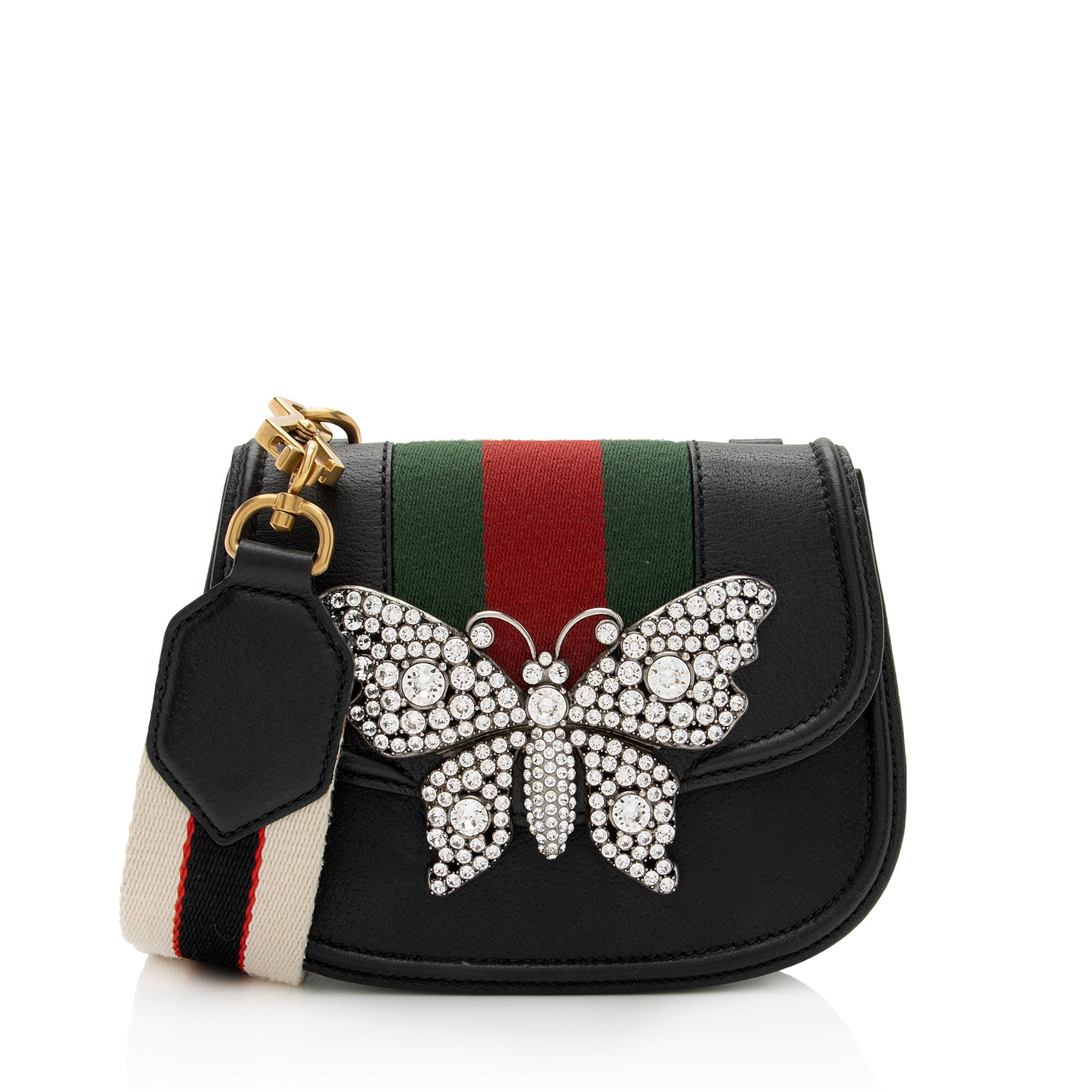 Gucci Leather Crystal Butterfly Linea Totem Small Crossbody (SHF-EzIHW