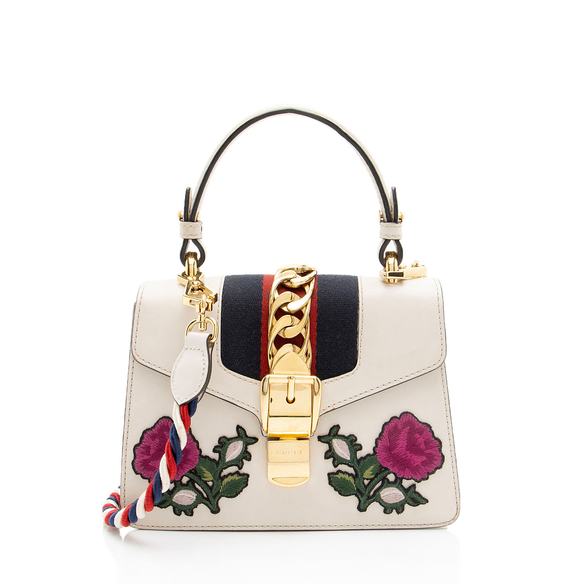 Gucci Leather Floral Sylvie Mini Top Handle