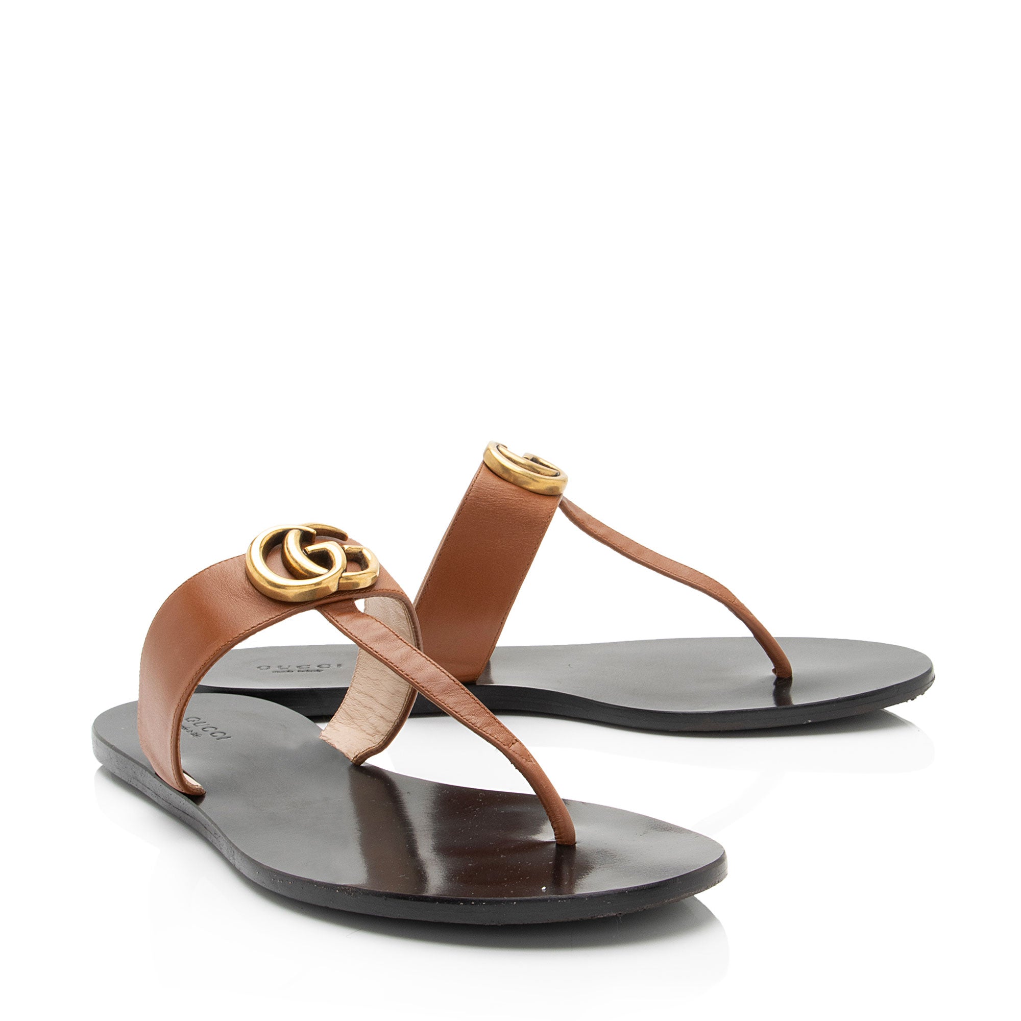 Gucci Leather GG Marmont Thong Sandals - Size 10 / 40 (SHF-8lraB5)