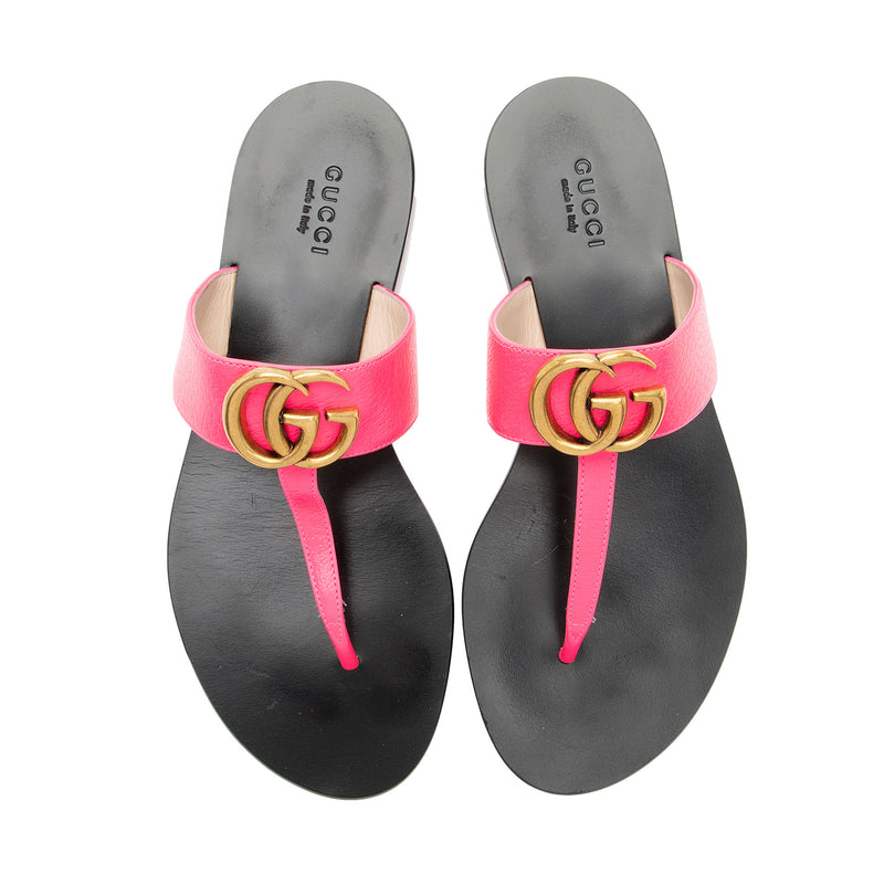 Gucci Leather GG Marmont T Strap Sandals - Size 6 / 36 (SHF-MHM08Q)