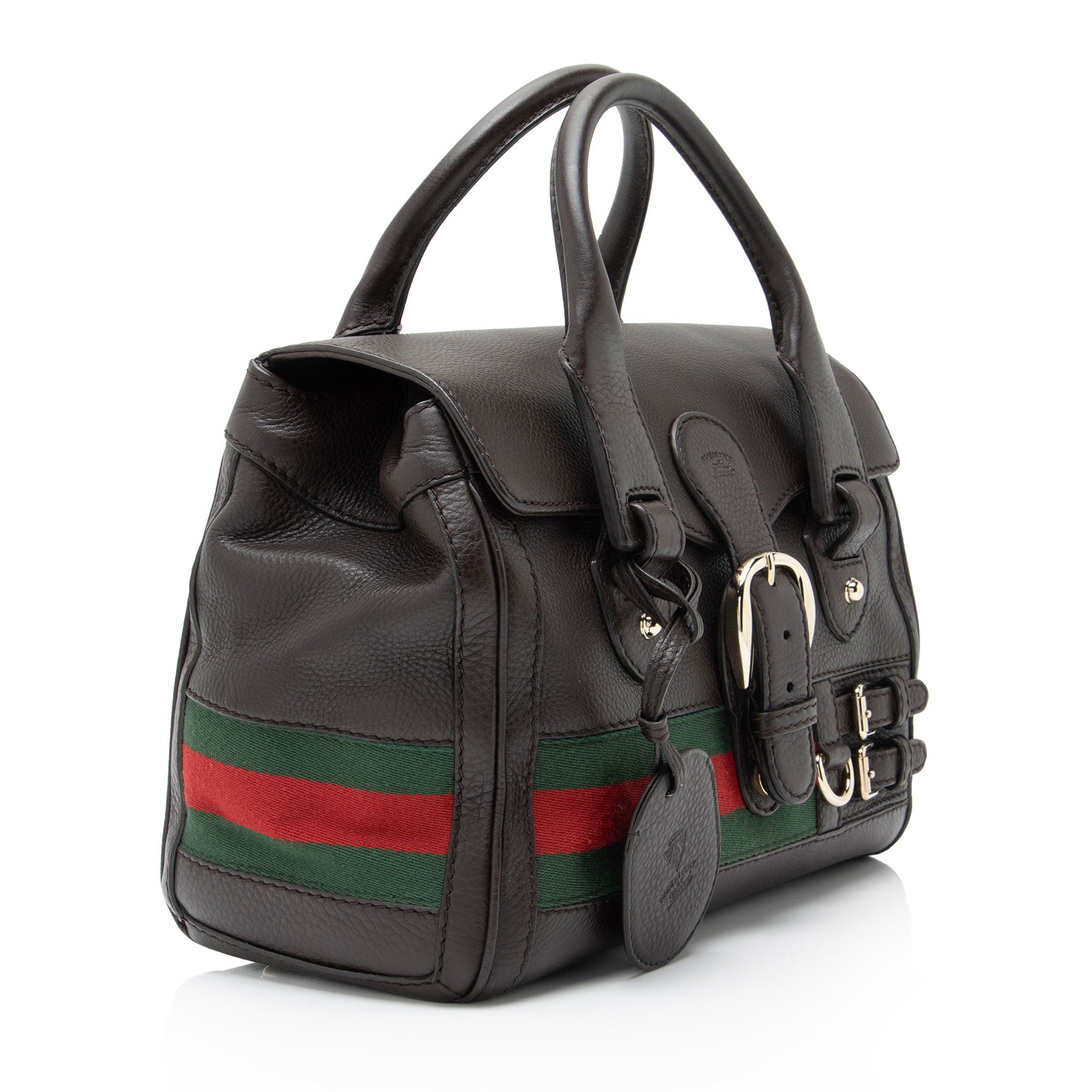 Gucci Leather Heritage Web Buckle Boston Bag