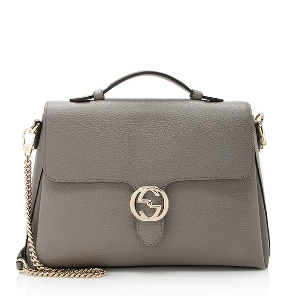 Gucci Calfskin Interlocking G Top Handle Medium Shoulder Bag (SHF-21775)